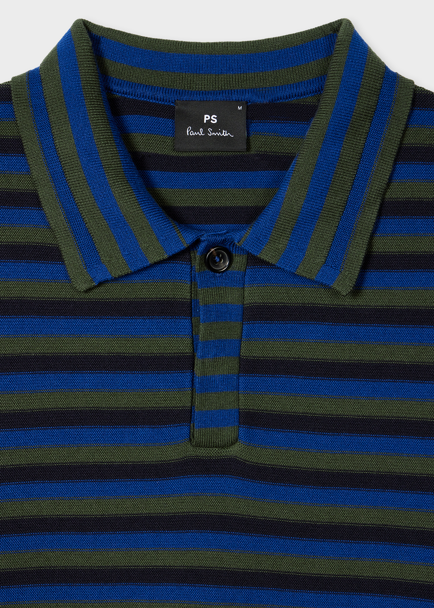 Blue Faded Stripe Knitted Cotton Polo Shirt