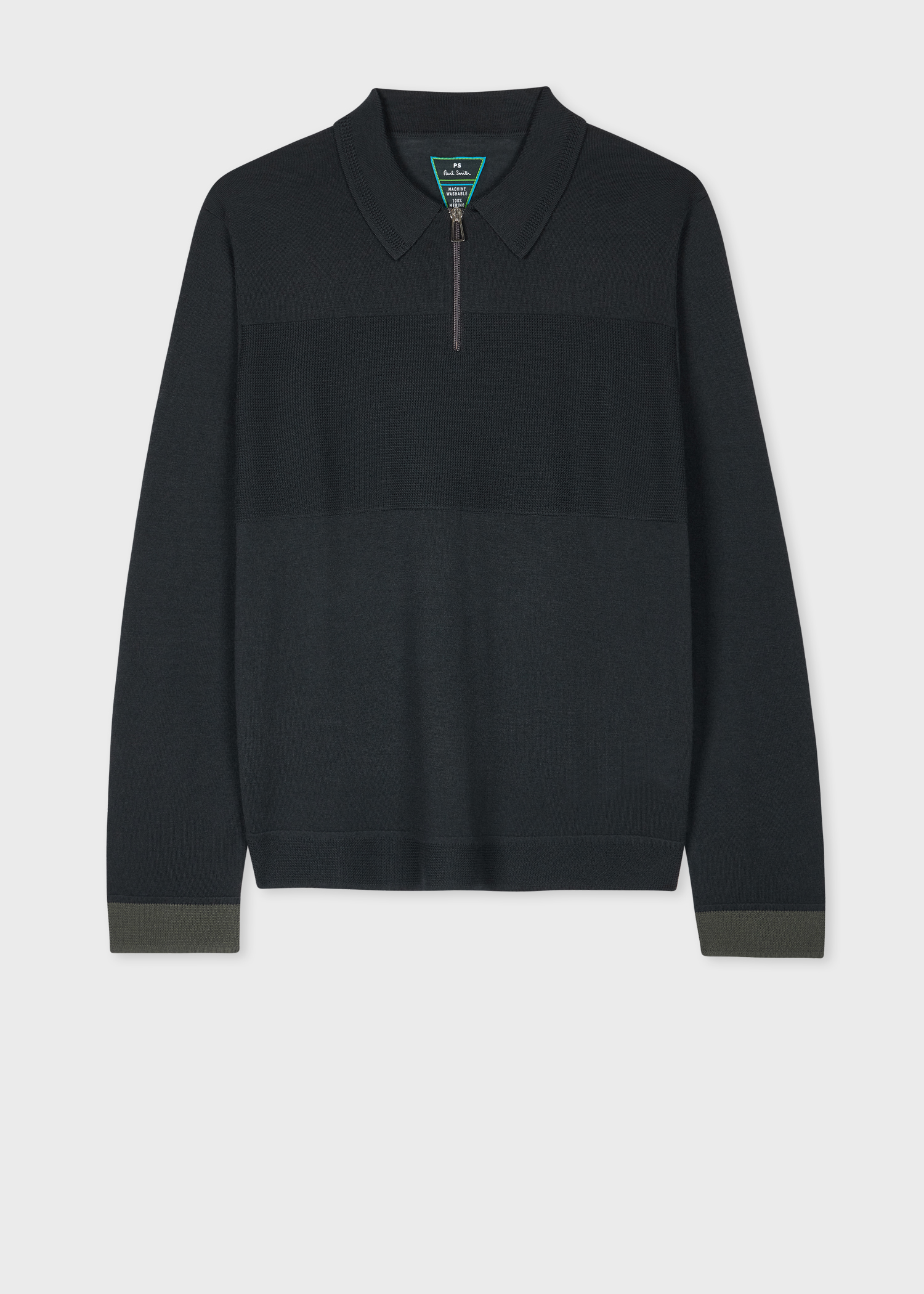 Charcoal Washable Merino Knitted Zip Polo Shirt