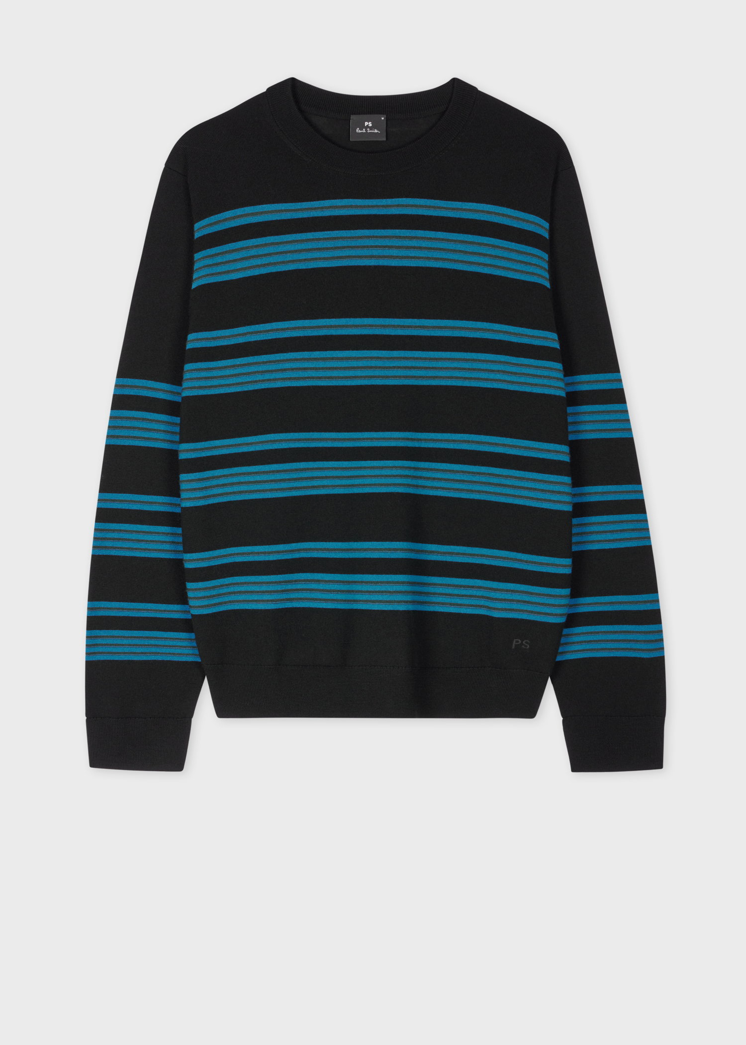 Black Raised Stripe Merino Wool Sweater
