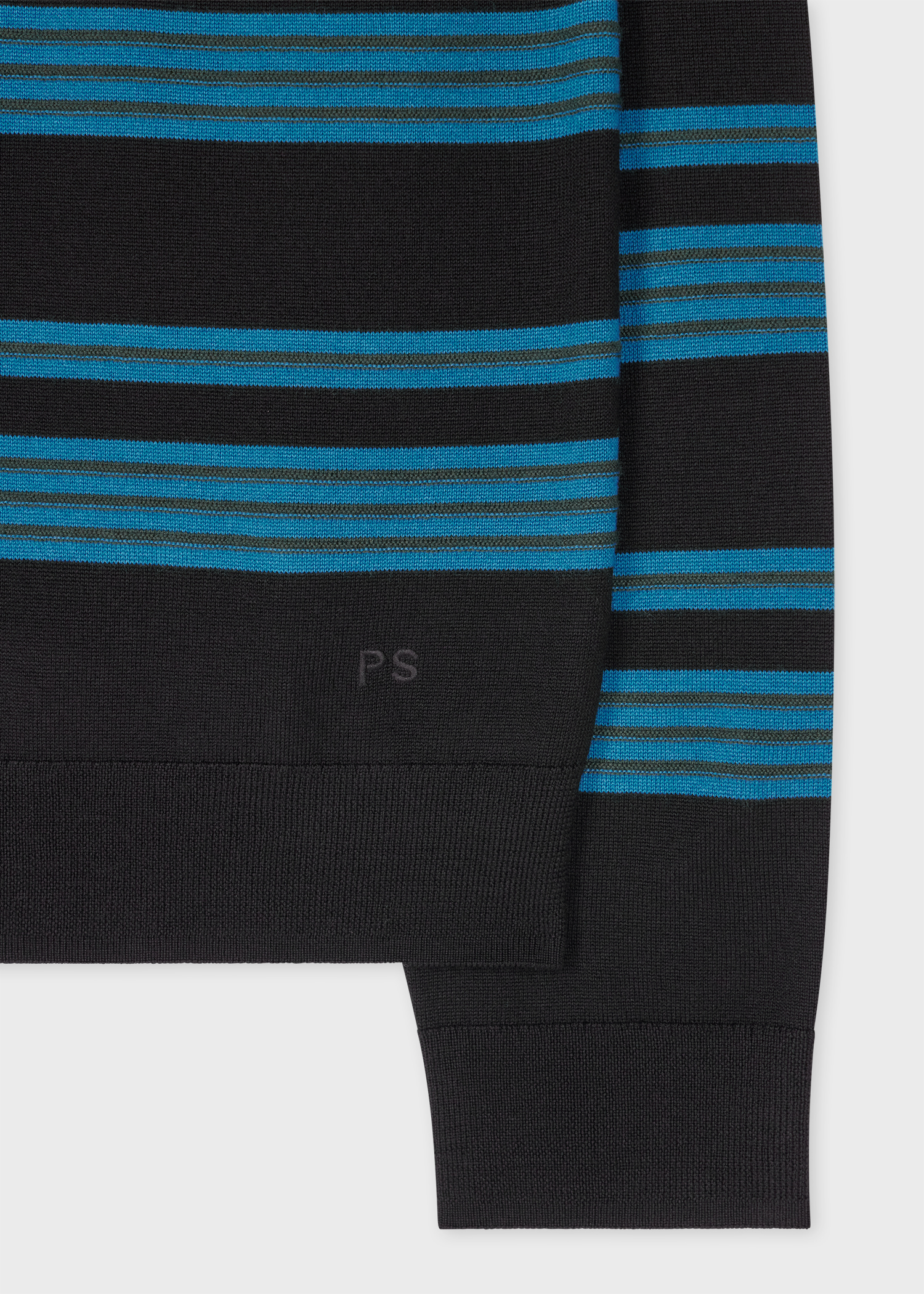 Black Raised Stripe Merino Wool Sweater