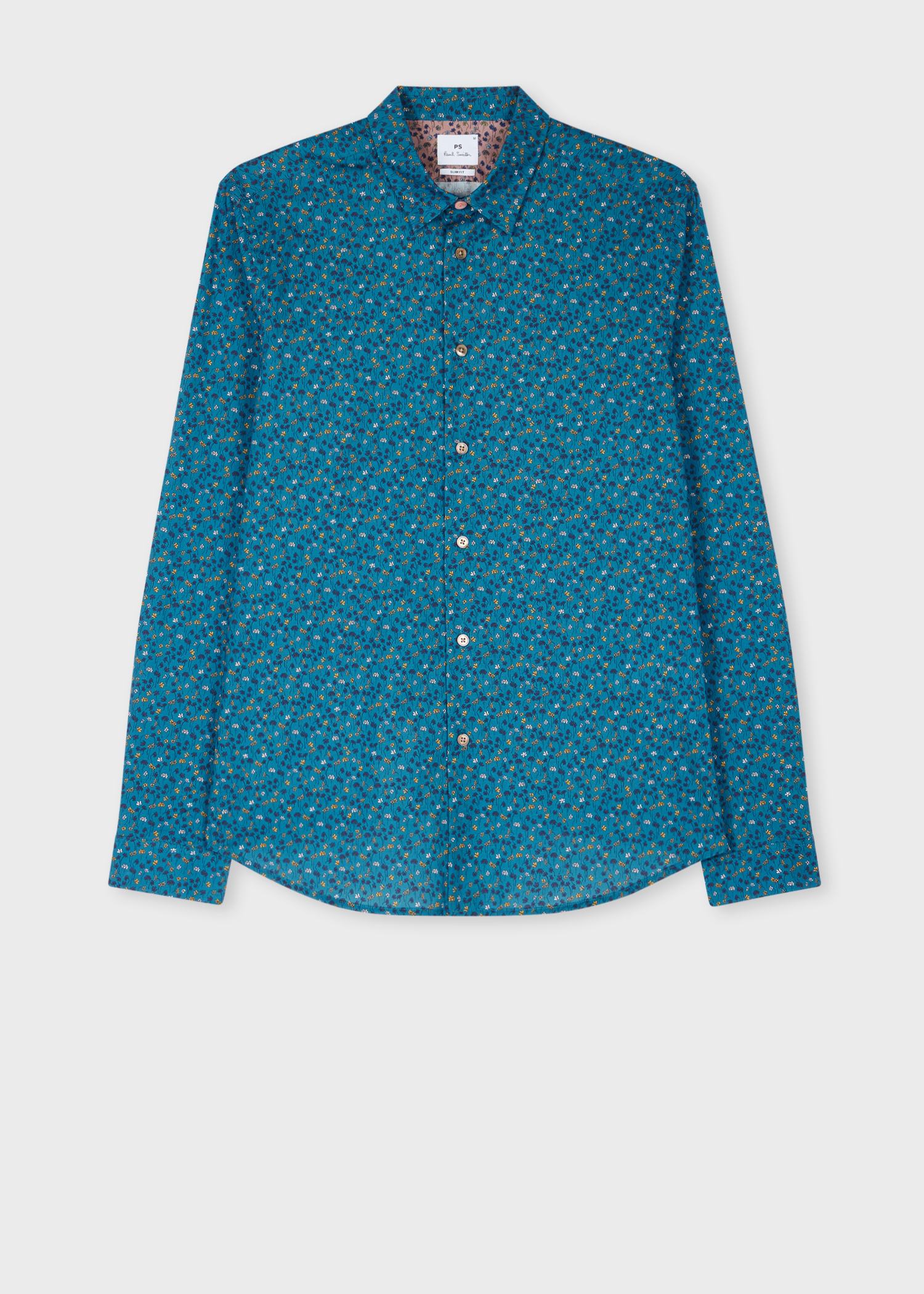 Slim-Fit Mid Blue 'Oxalis Floral' Shirt