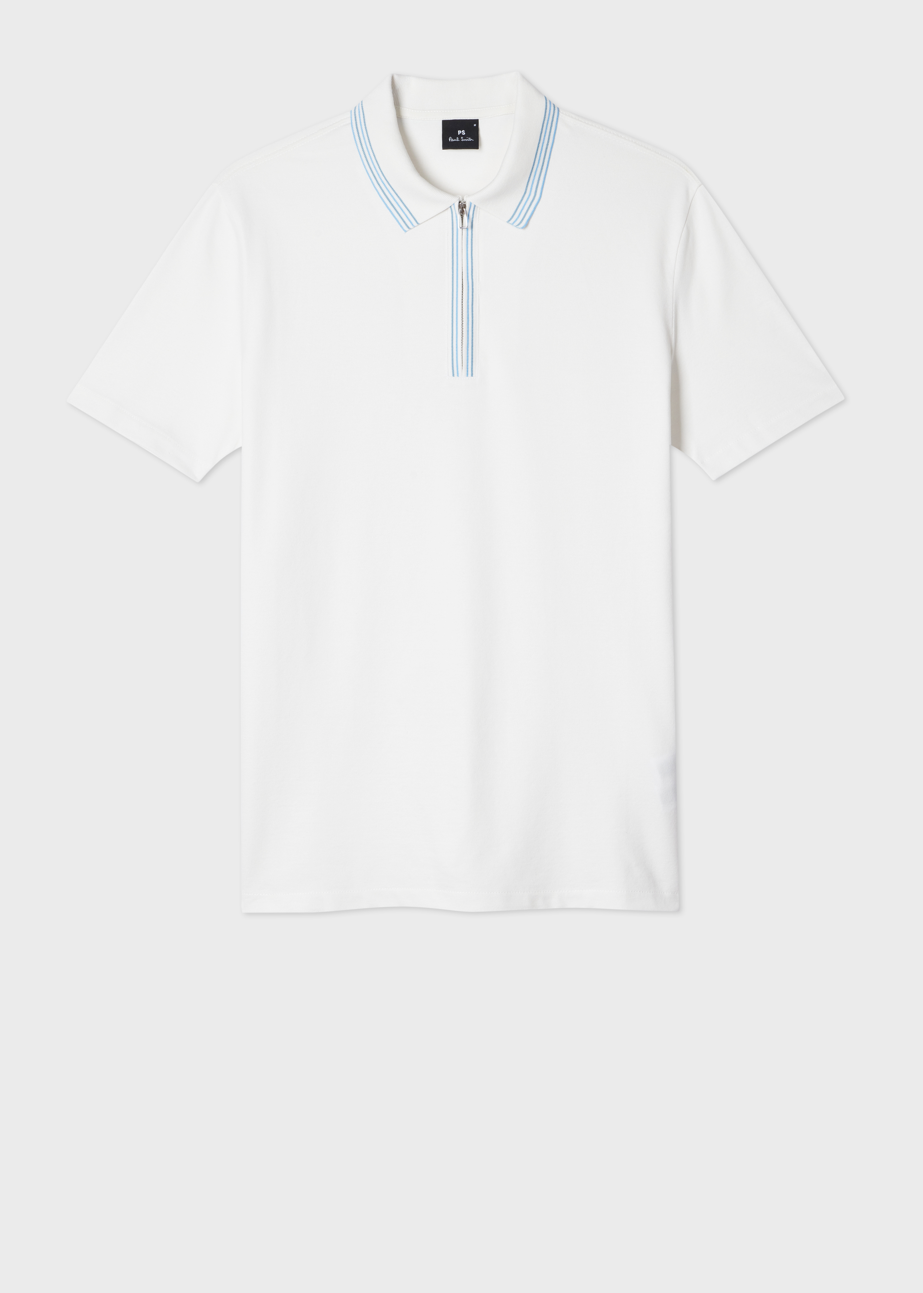 Ecru Zip-Neck Polo Shirt With Contrast Tipping