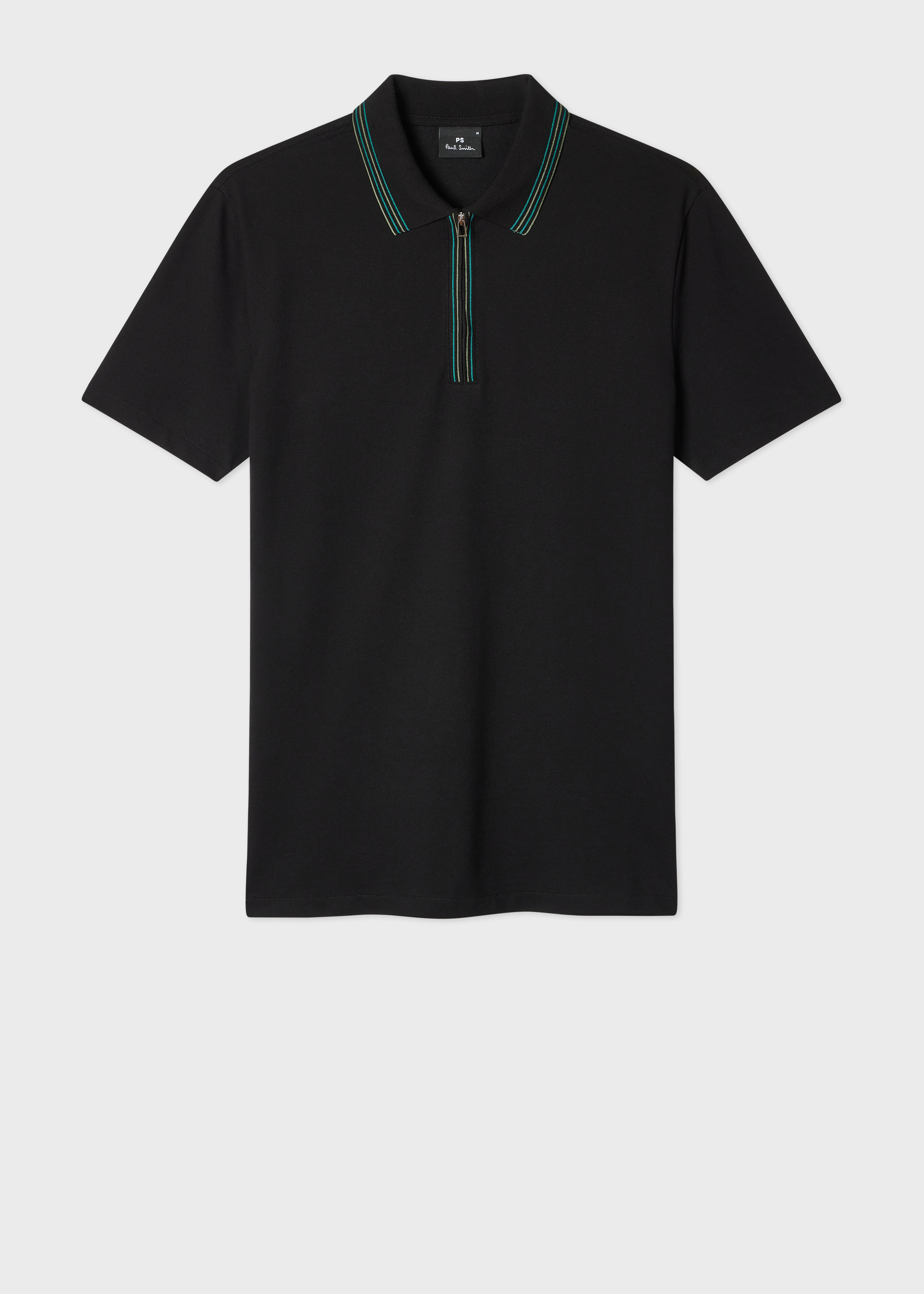 Black Zip Neck Stretch-Cotton Polo Shirt