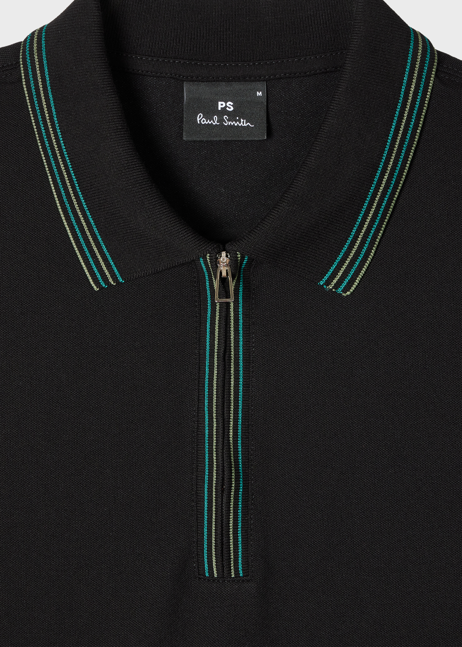 Black Zip Neck Stretch-Cotton Polo Shirt
