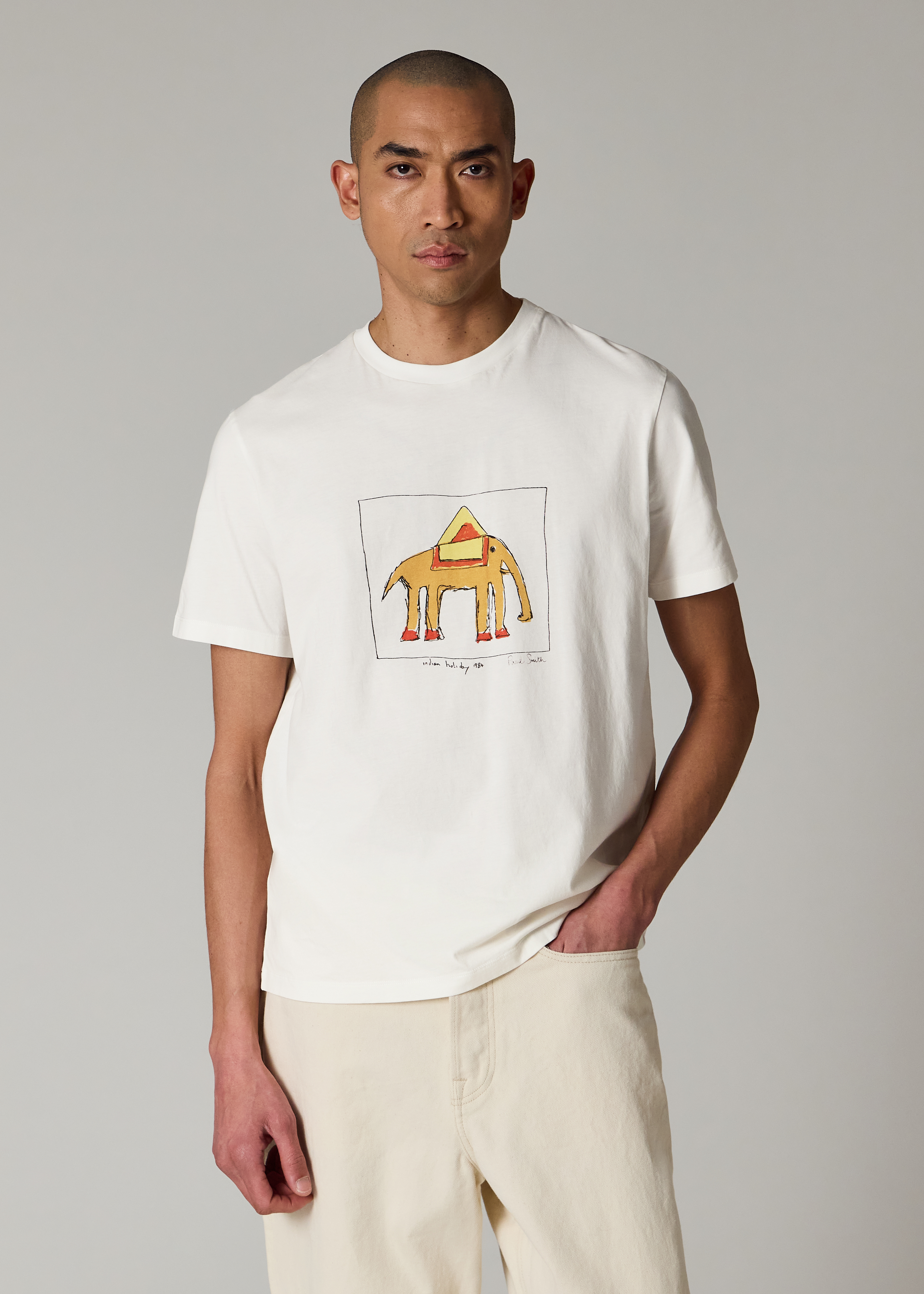 White 'Elephant' Print T-Shirt