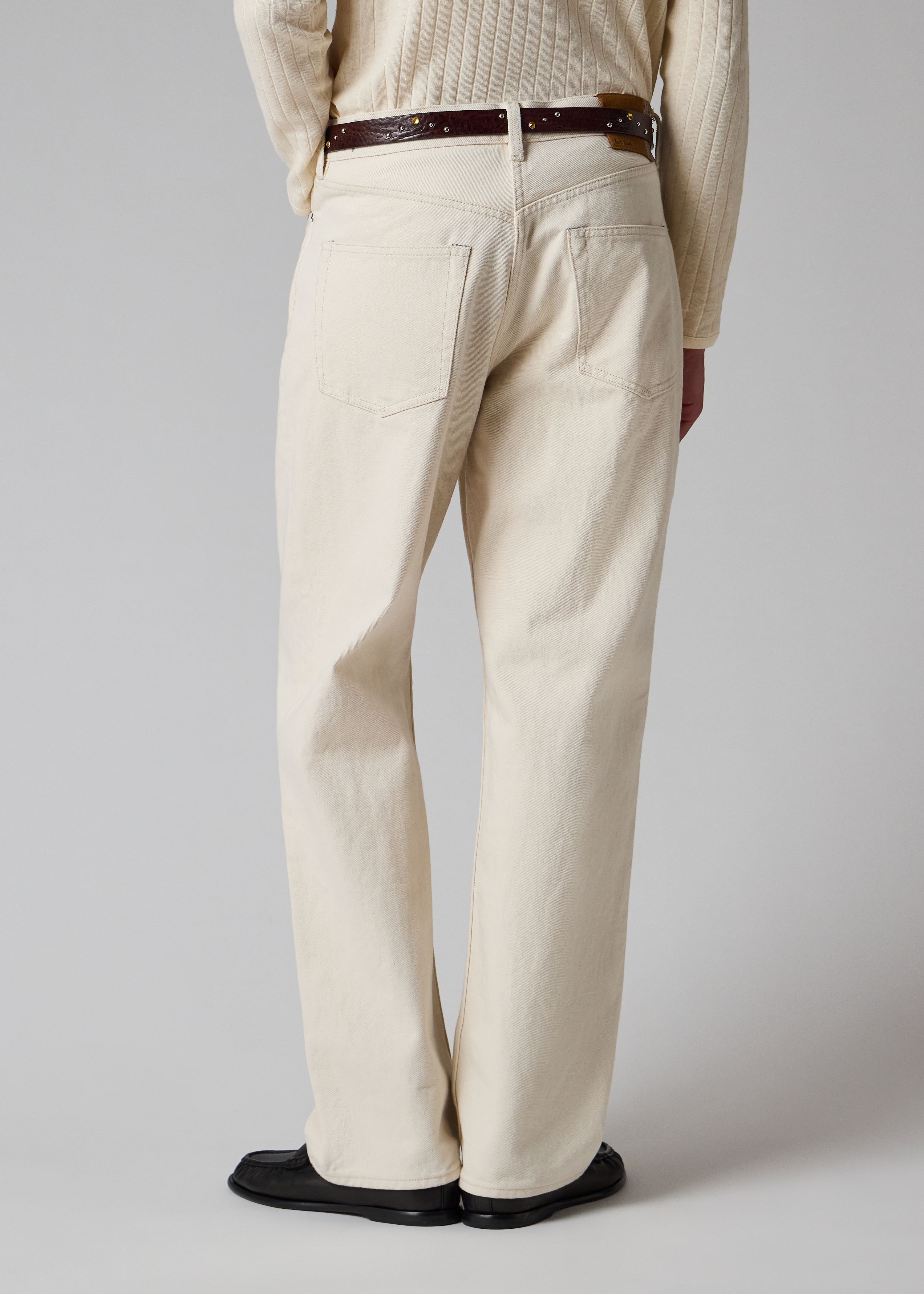 Ecru Cotton Barrel-Leg Jeans