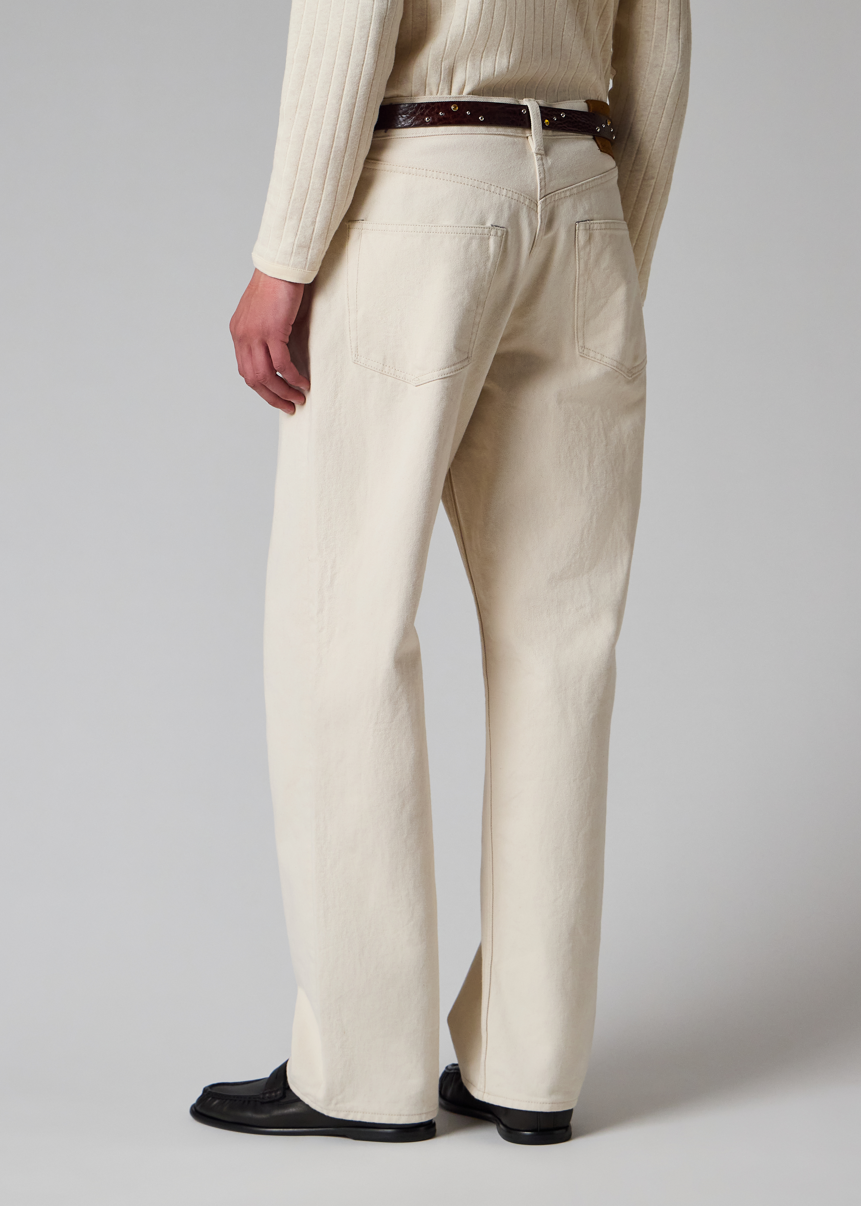 Ecru Cotton Barrel-Leg Jeans