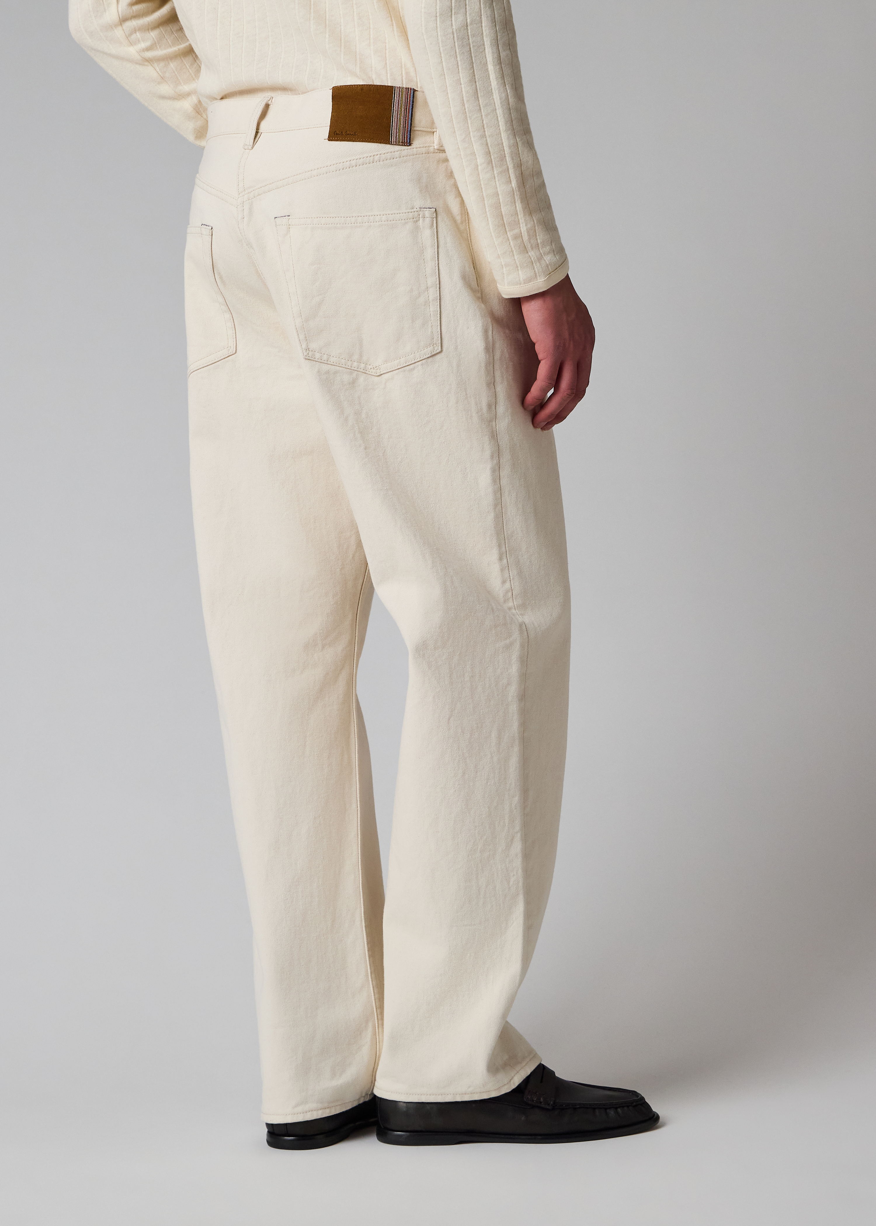 Ecru Cotton Barrel-Leg Jeans