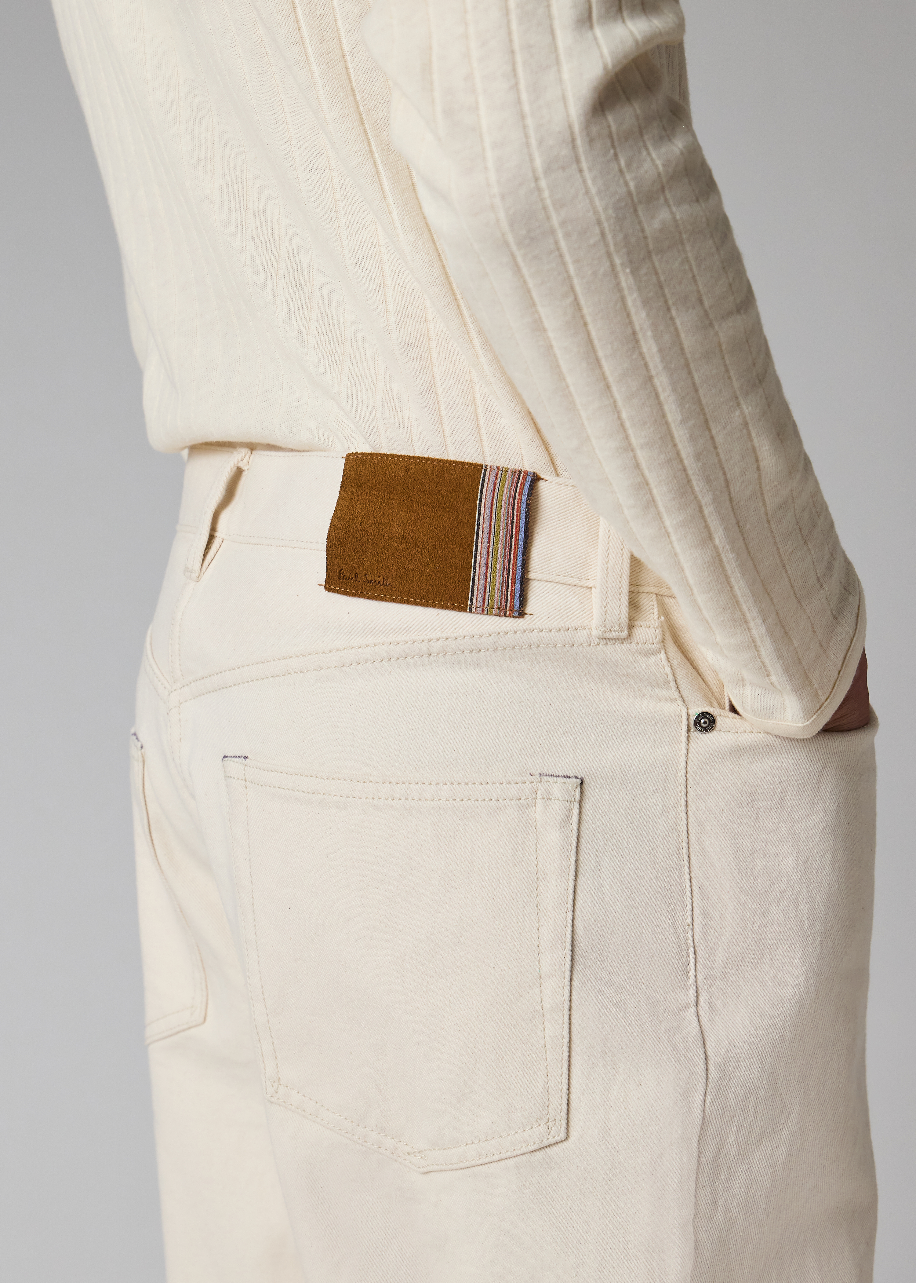 Ecru Cotton Barrel-Leg Jeans