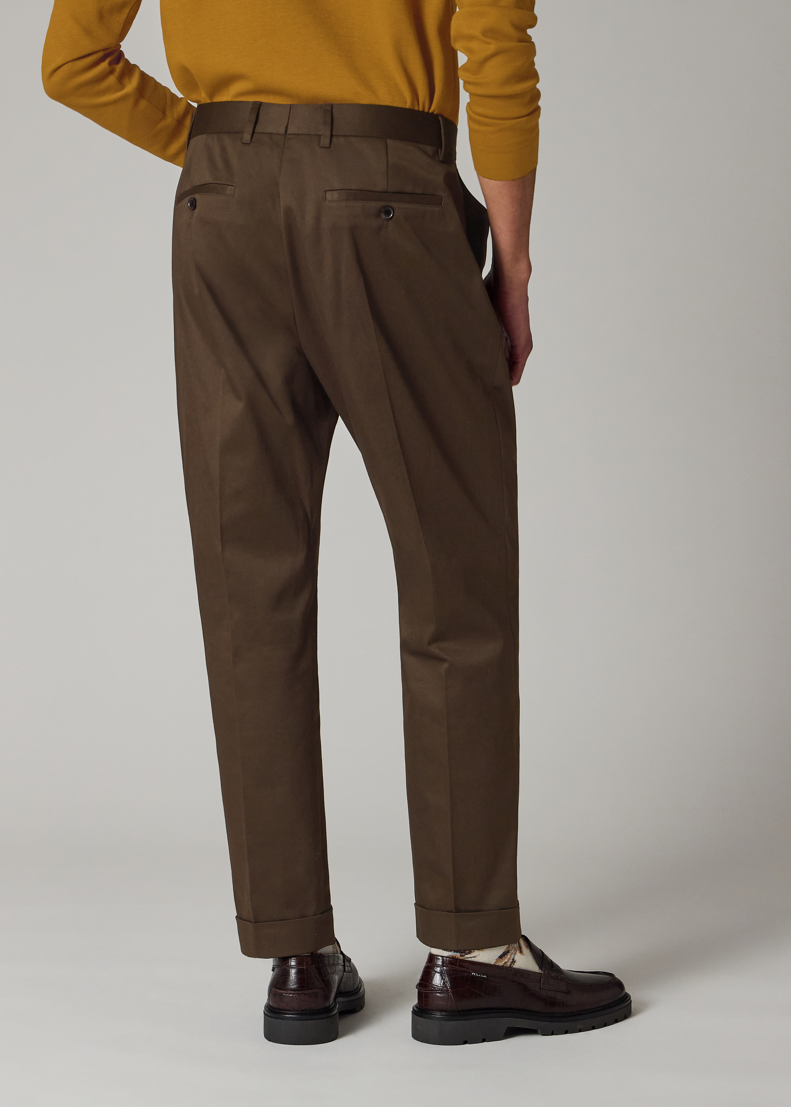 Brown Stretch Cotton-Twill Double-Pleat Trousers