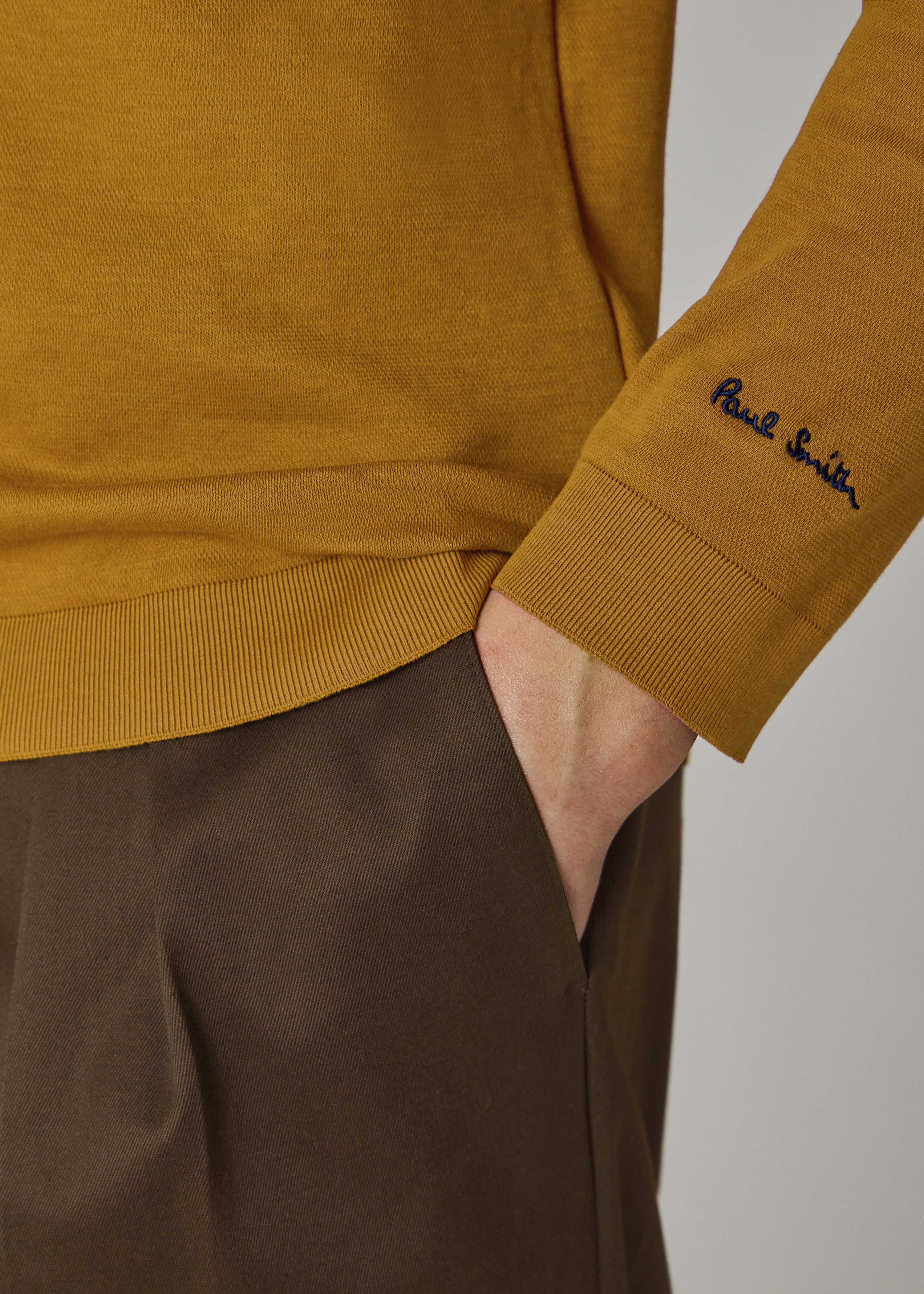 Mustard Cotton Polo Shirt with Integrated Rib Detail