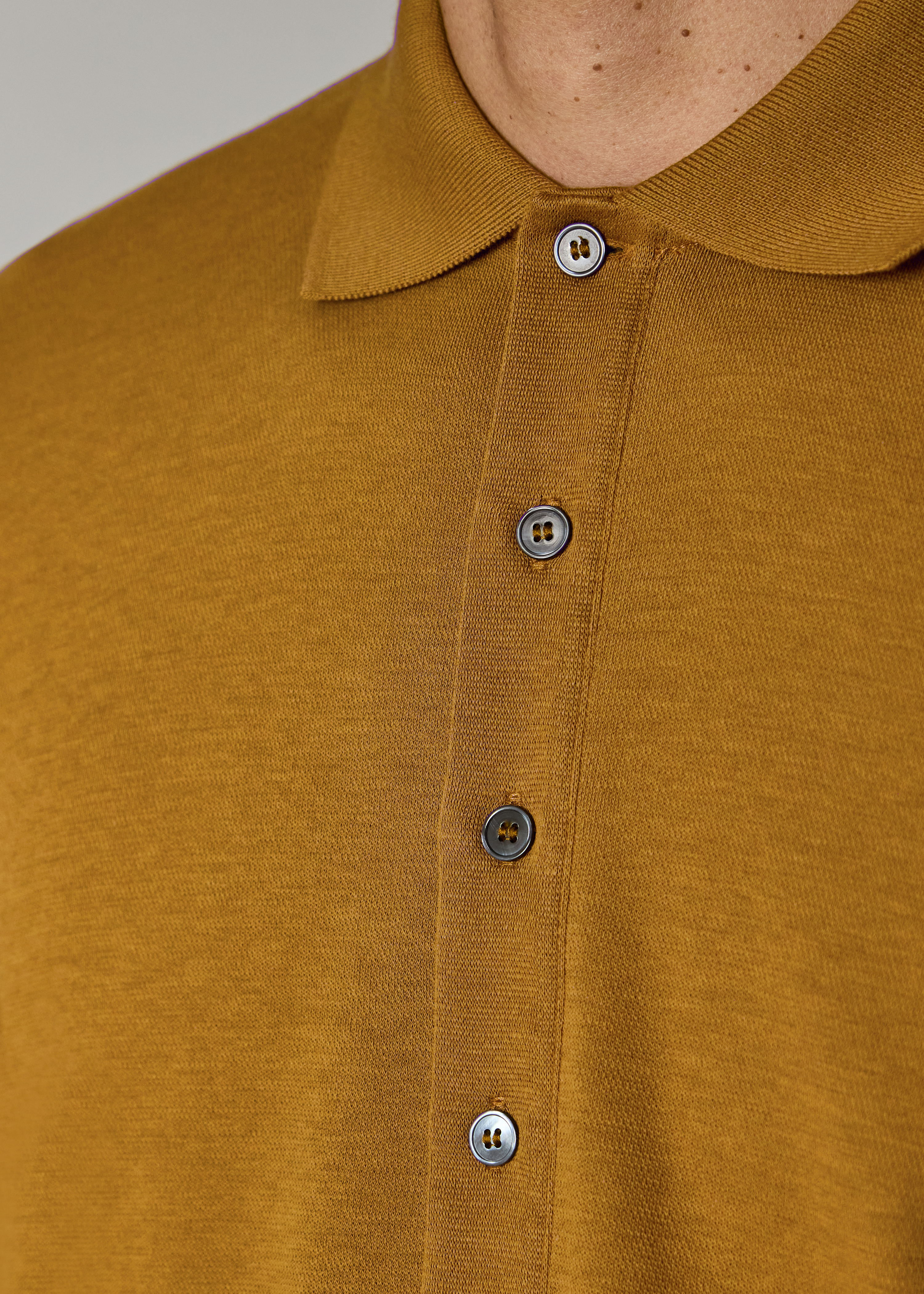 Mustard Cotton Polo Shirt with Integrated Rib Detail