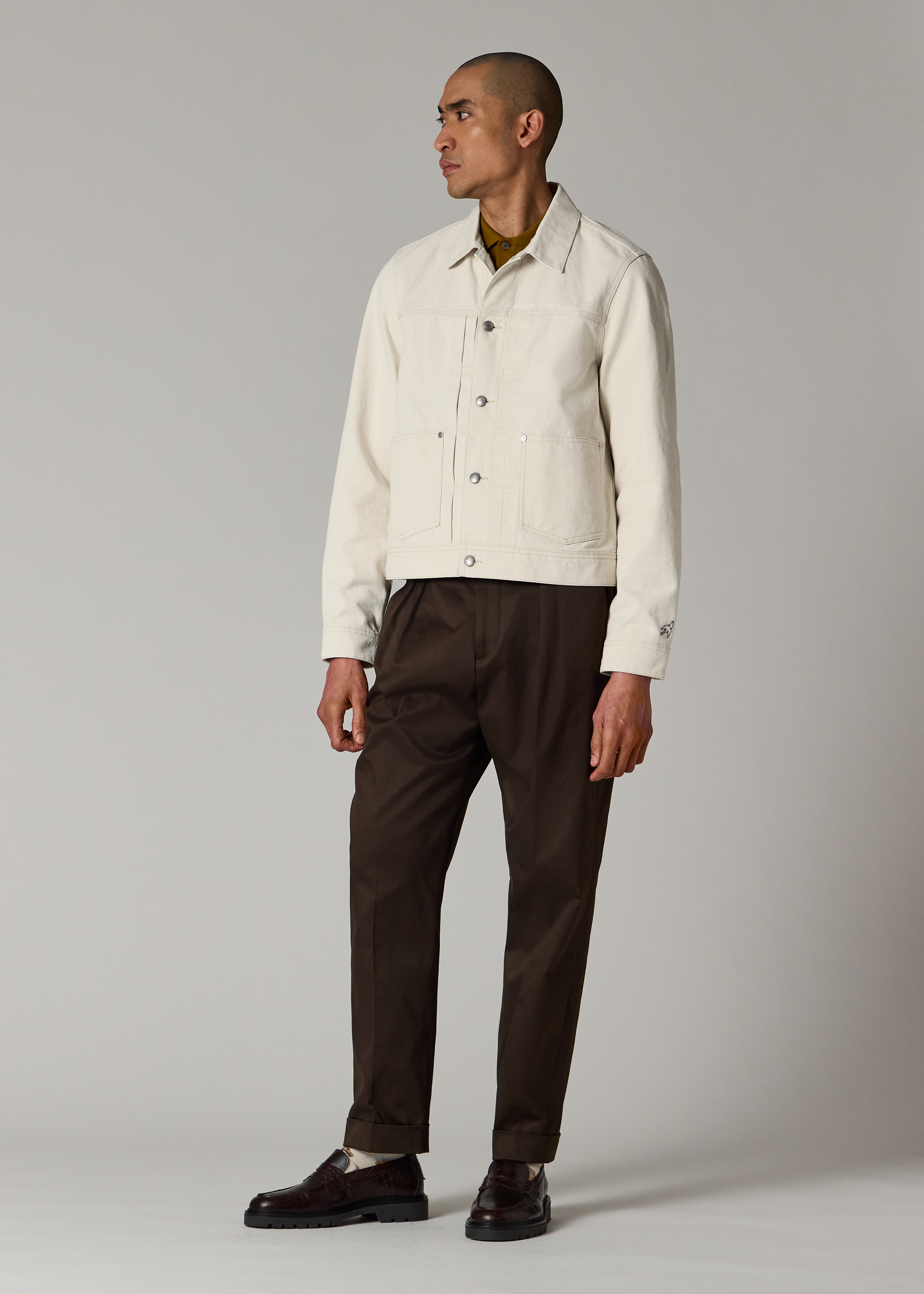 Brown Stretch Cotton-Twill Double-Pleat Trousers