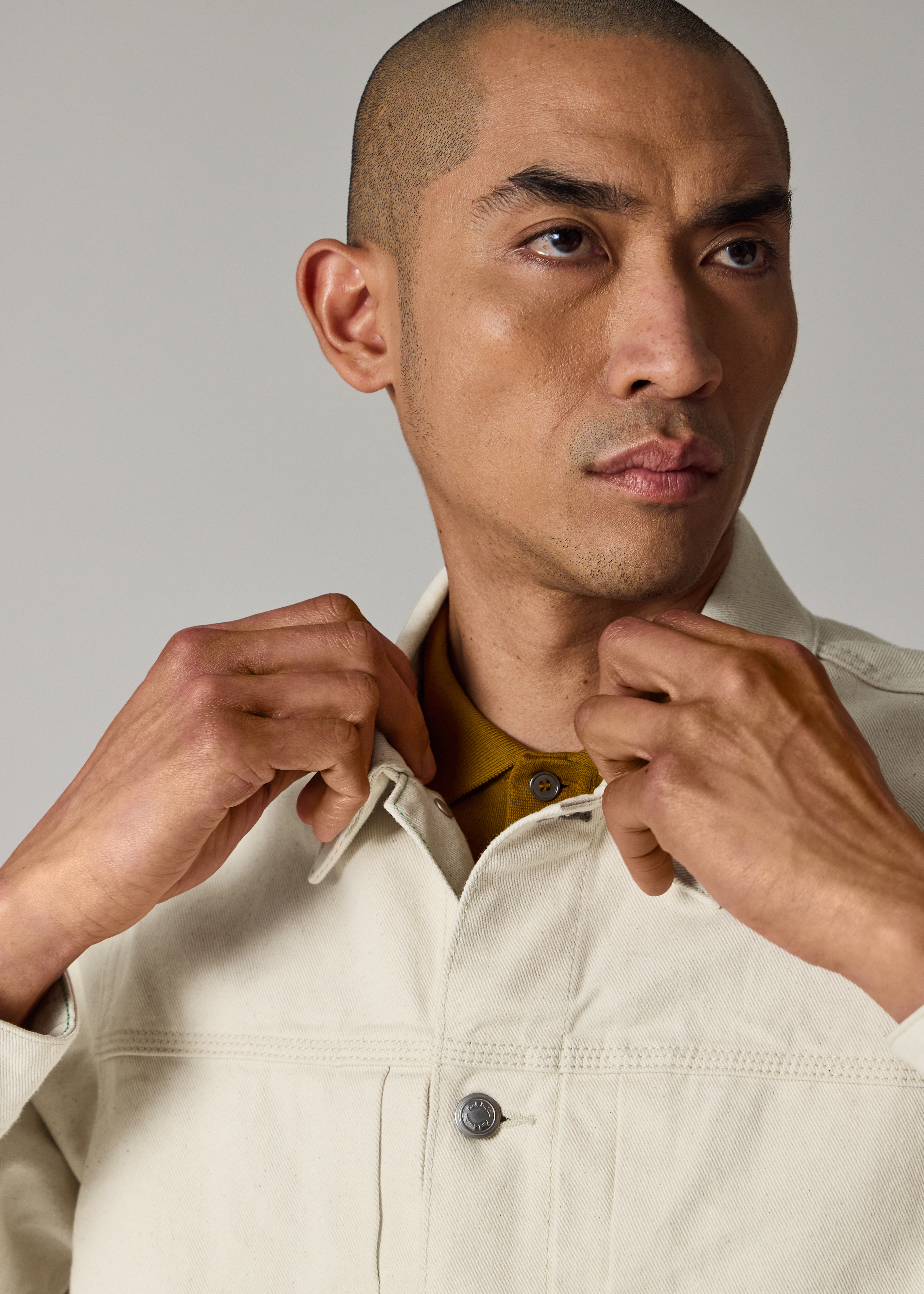 Ecru Pleated Denim Jacket