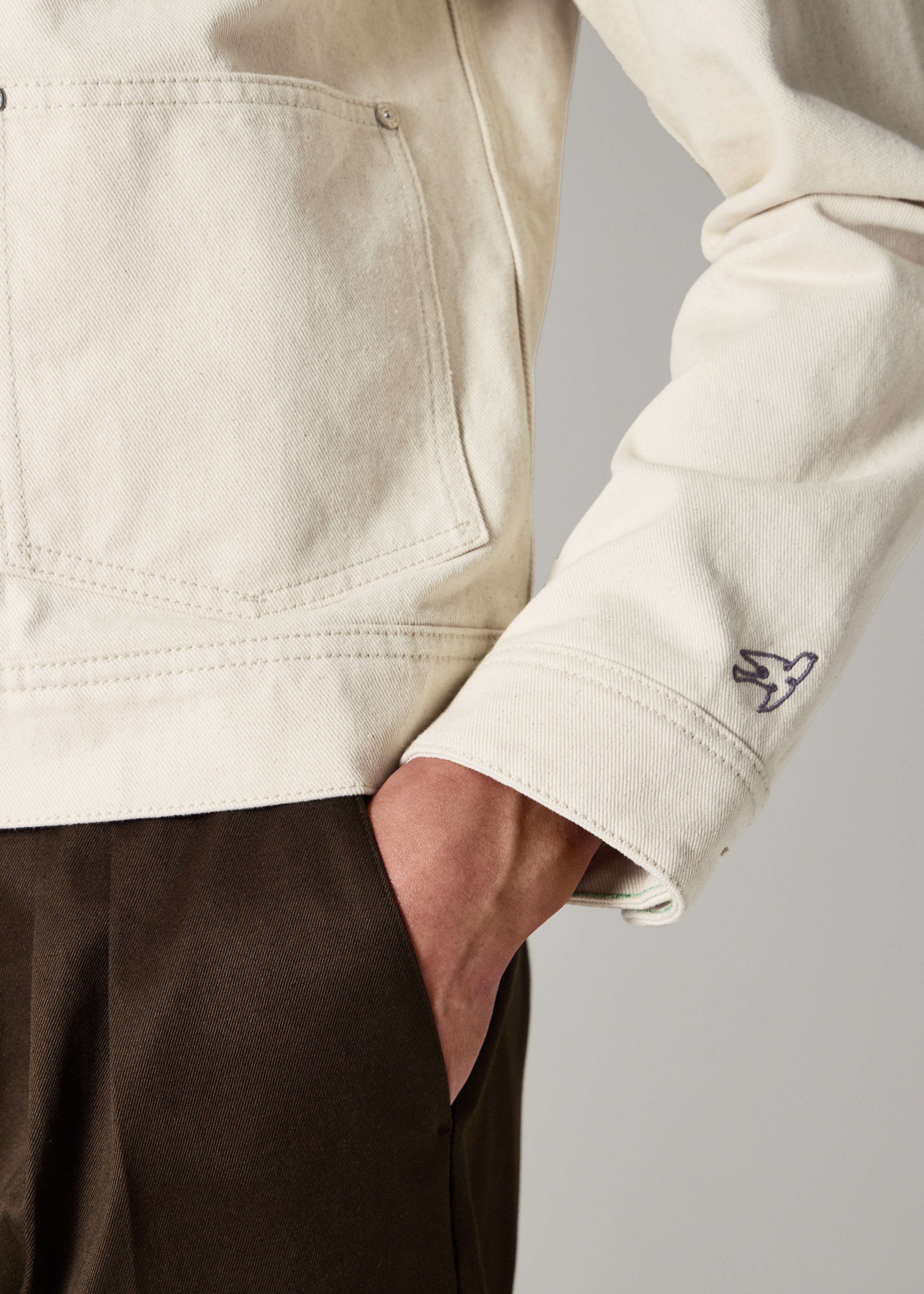 Ecru Pleated Denim Jacket