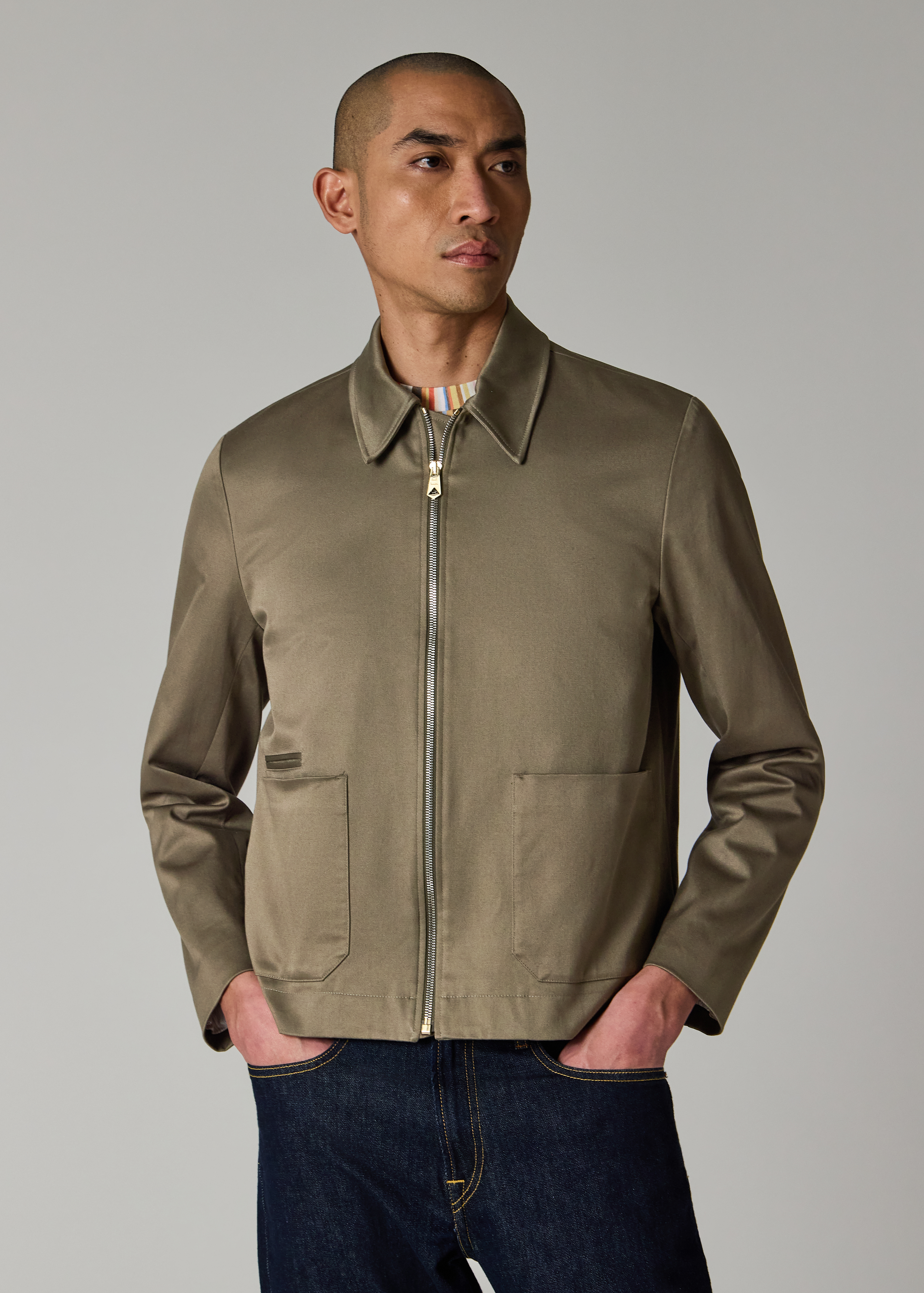 Taupe Stretch-Cotton Zip Jacket