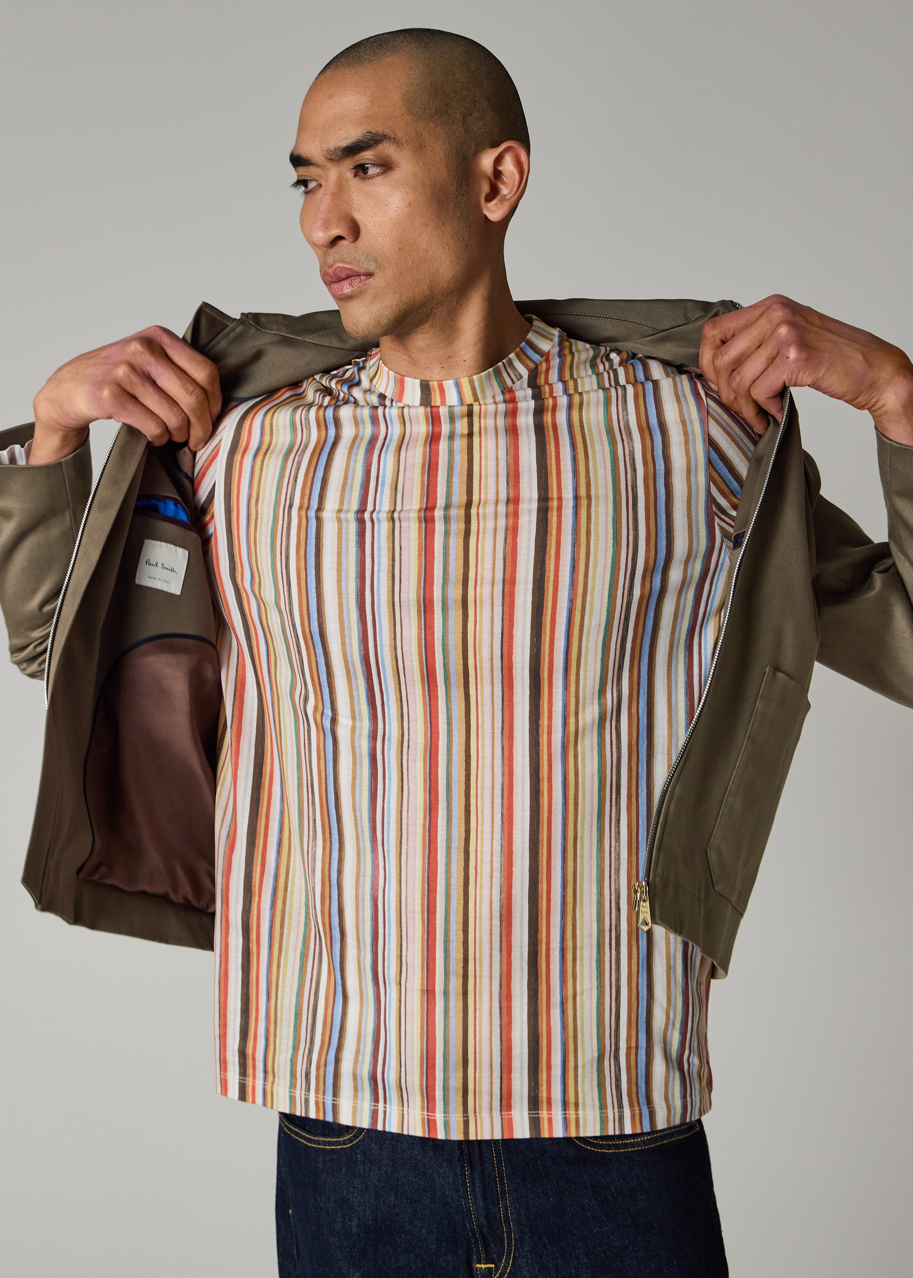 Taupe Stretch-Cotton Zip Jacket