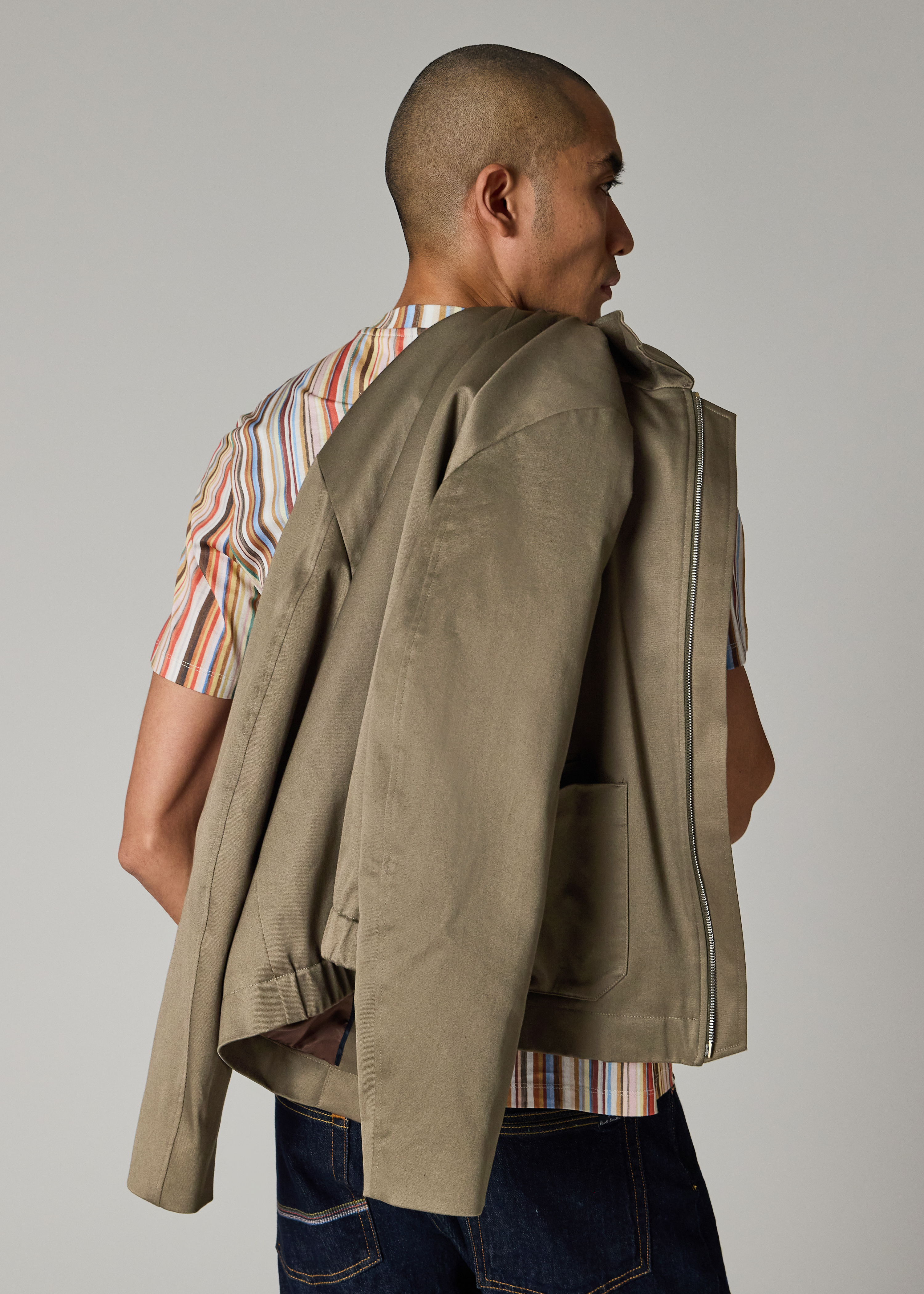 Taupe Stretch-Cotton Zip Jacket