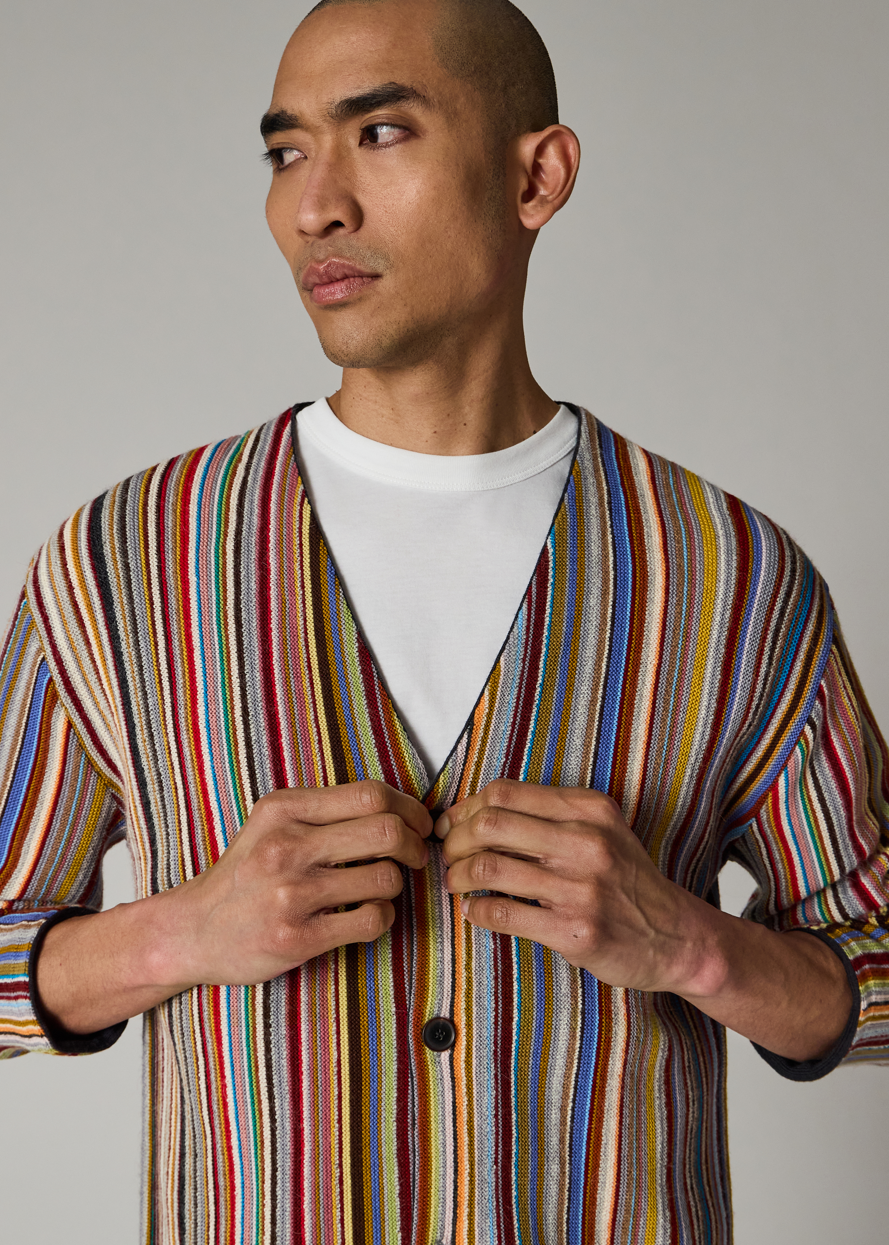'Signature Stripe' Merino Wool-Blend Cardigan