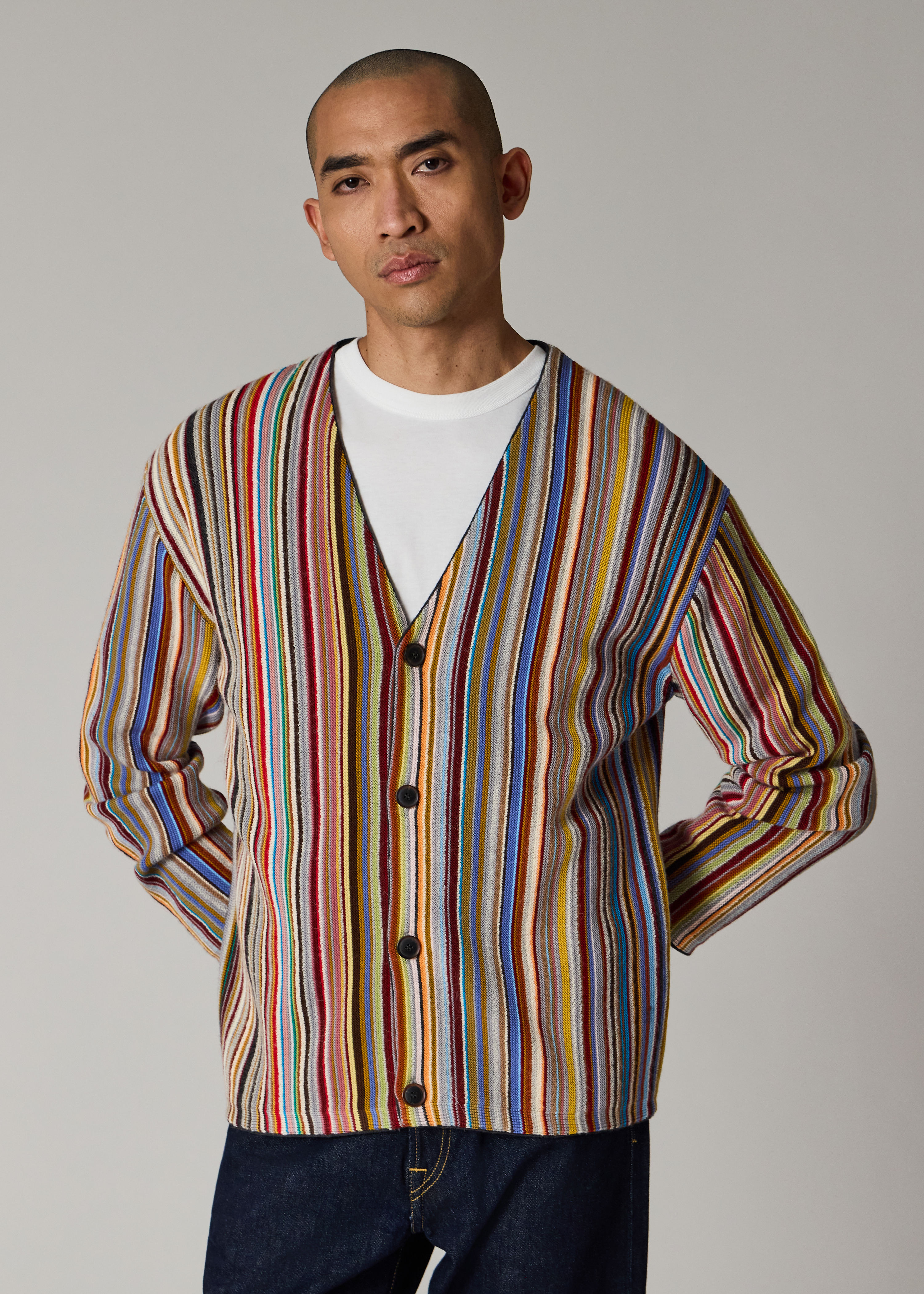 'Signature Stripe' Merino Wool-Blend Cardigan
