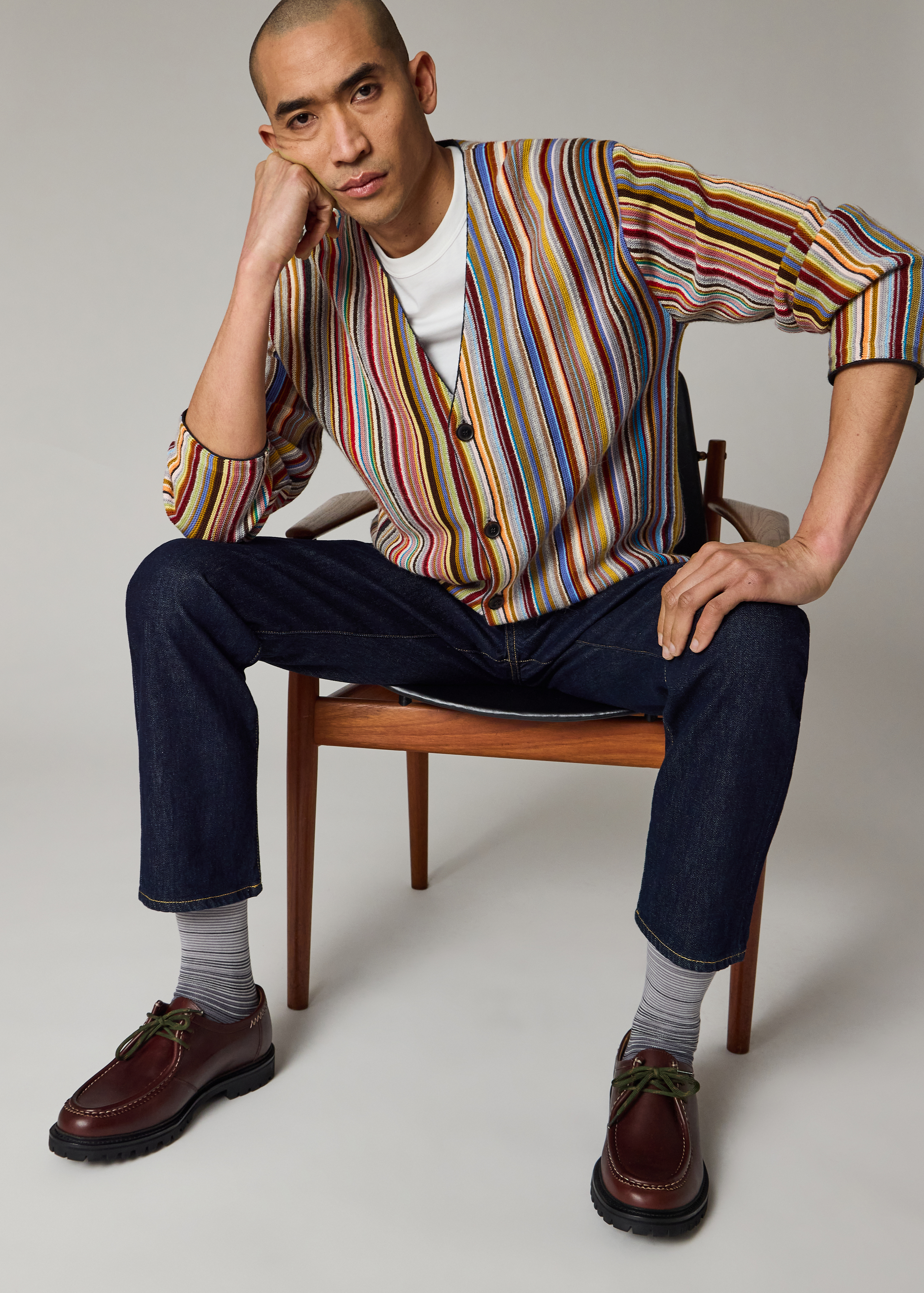 'Signature Stripe' Merino Wool-Blend Cardigan