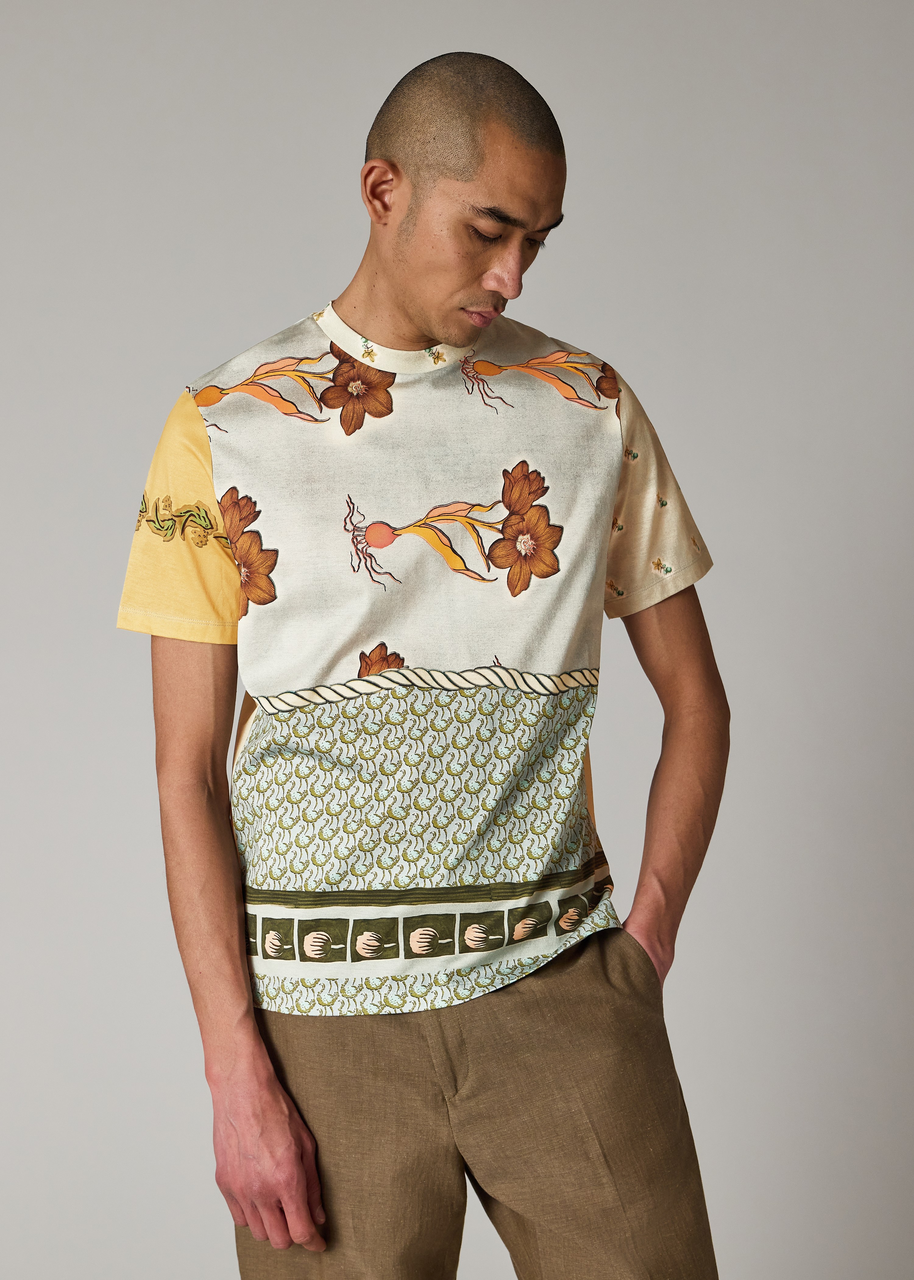 Blue and Yellow 'Textile' T-Shirt
