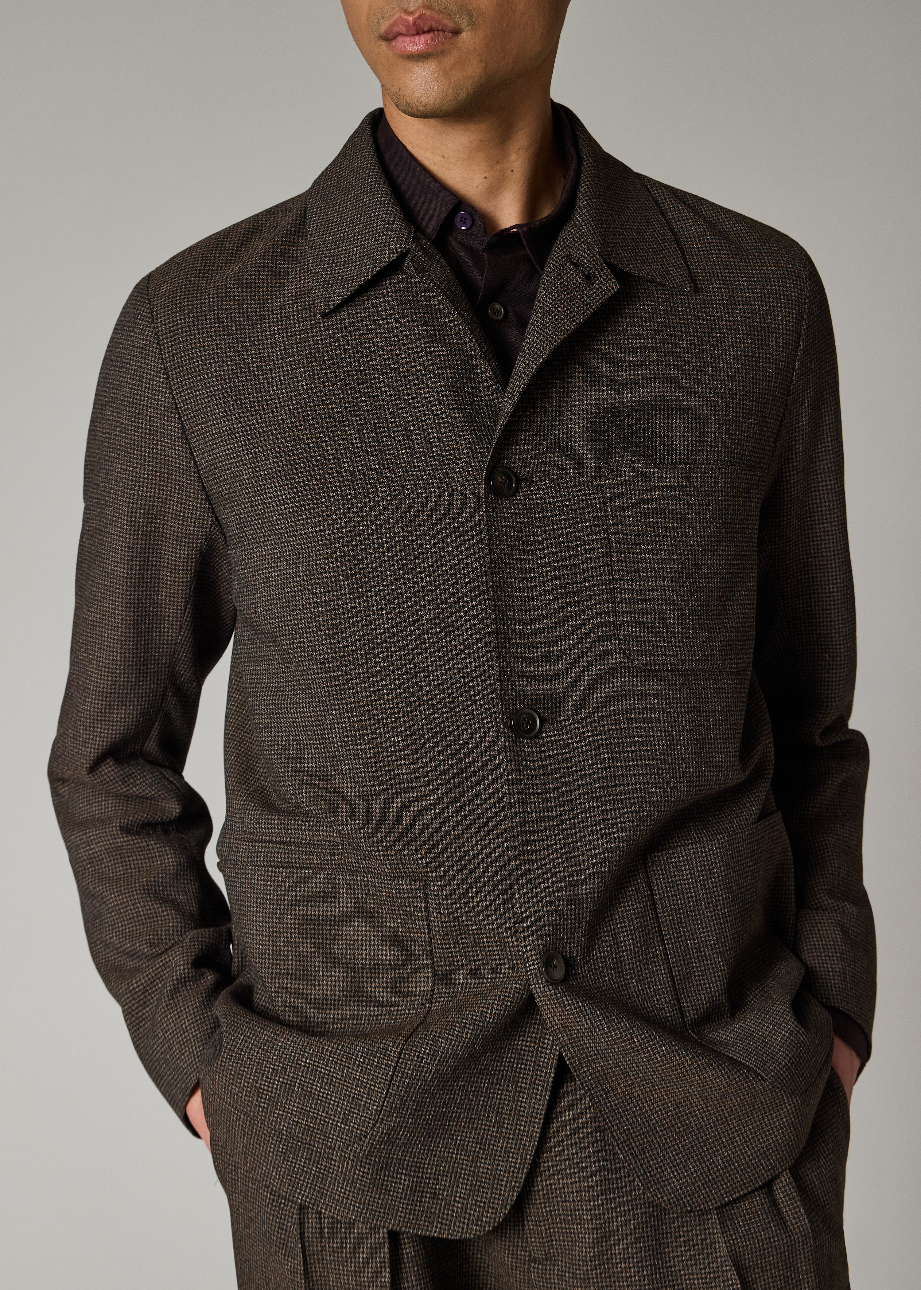Brown Check Two-Ply Merino Work Jacket