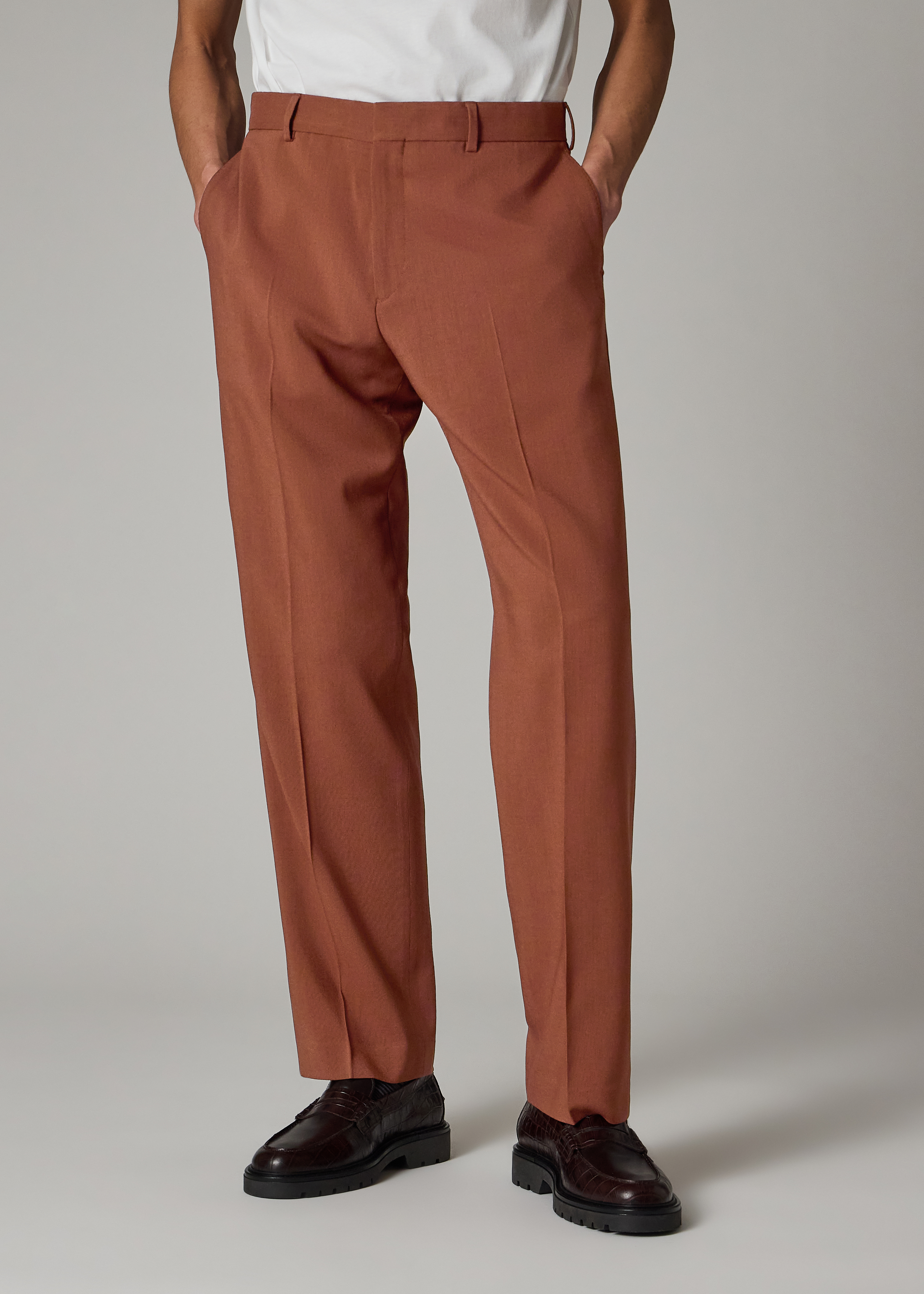 Straight-Fit Rust Two-Ply Merino Wool Trousers
