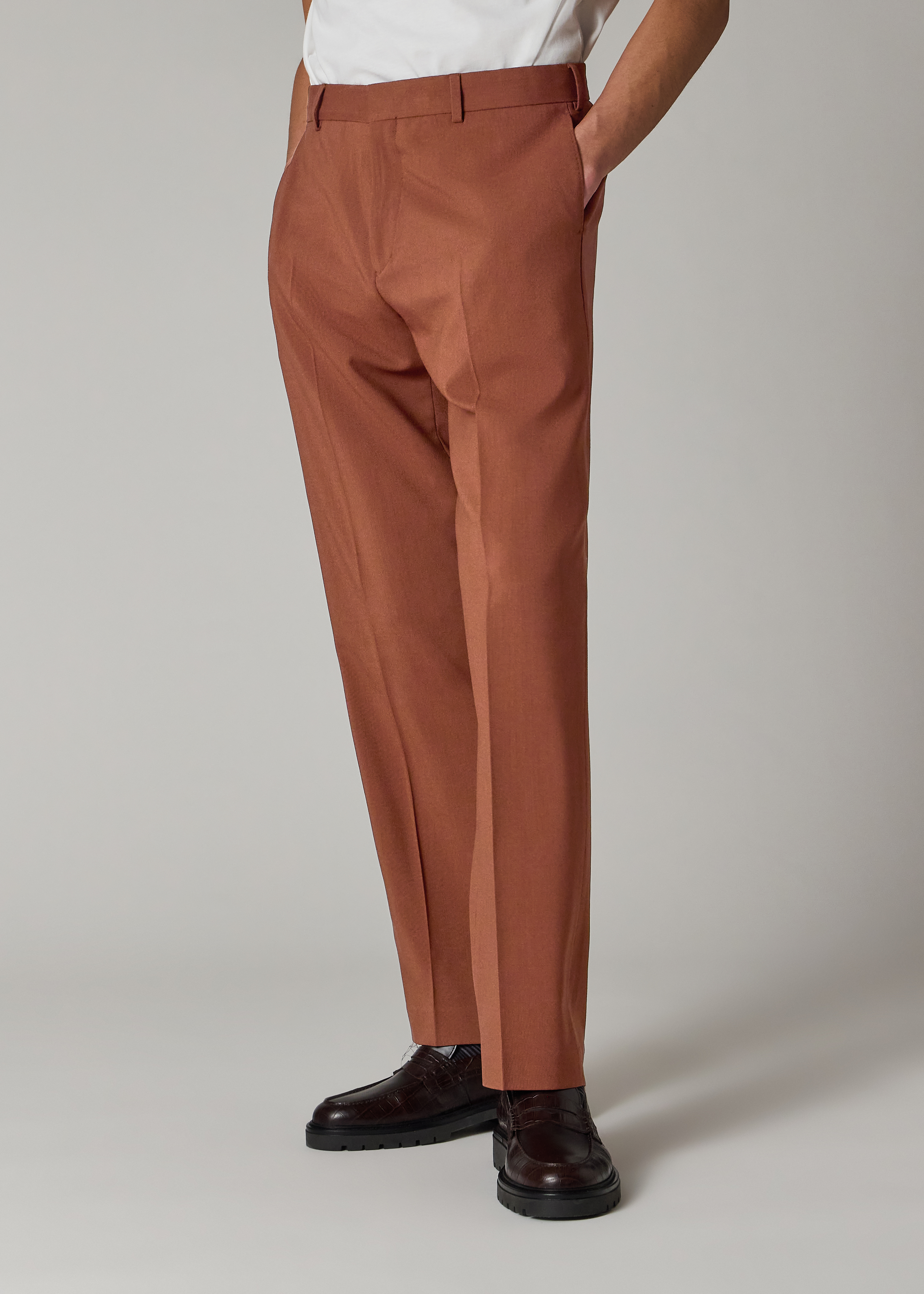 Straight-Fit Rust Two-Ply Merino Wool Trousers