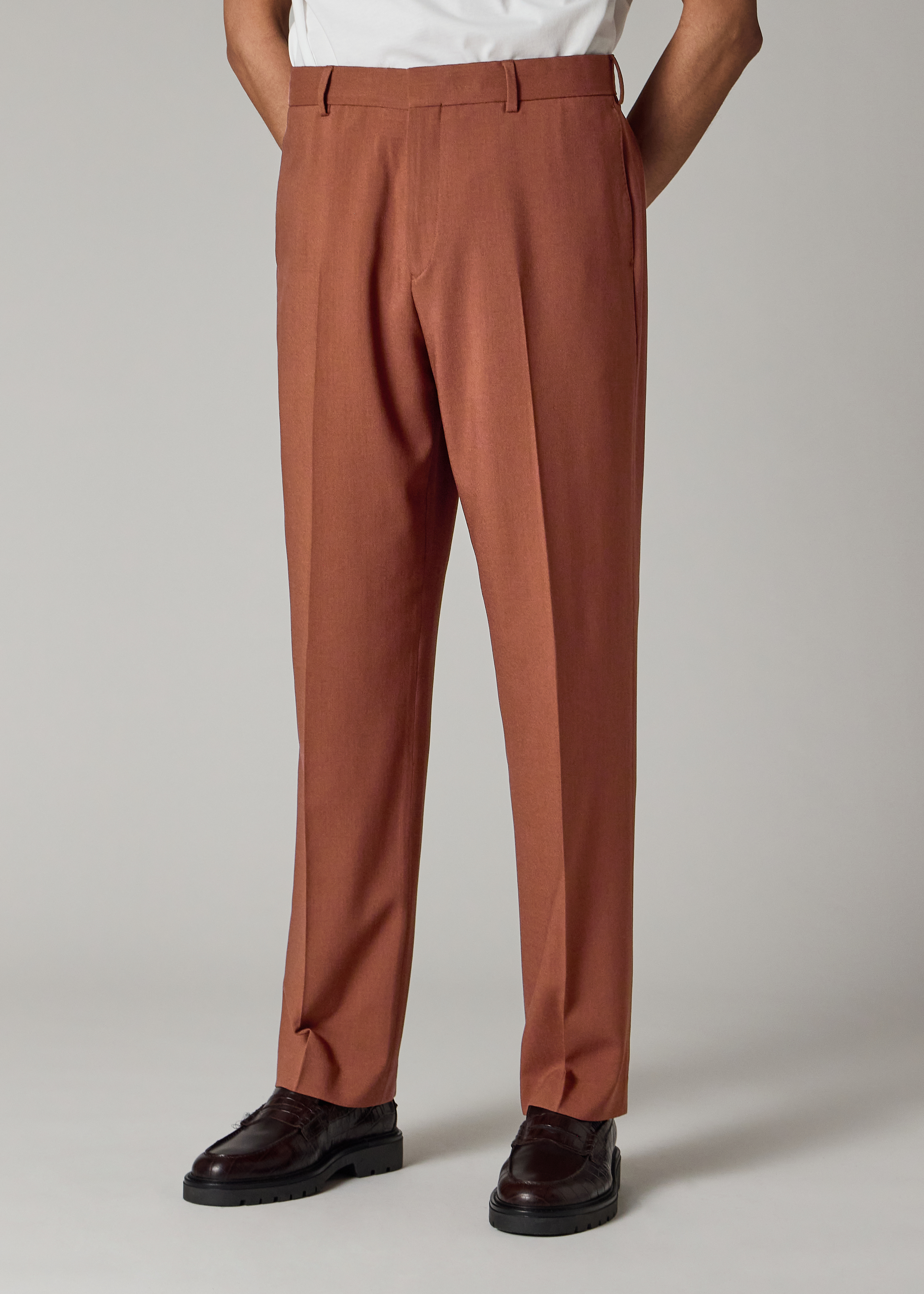 Straight-Fit Rust Two-Ply Merino Wool Trousers