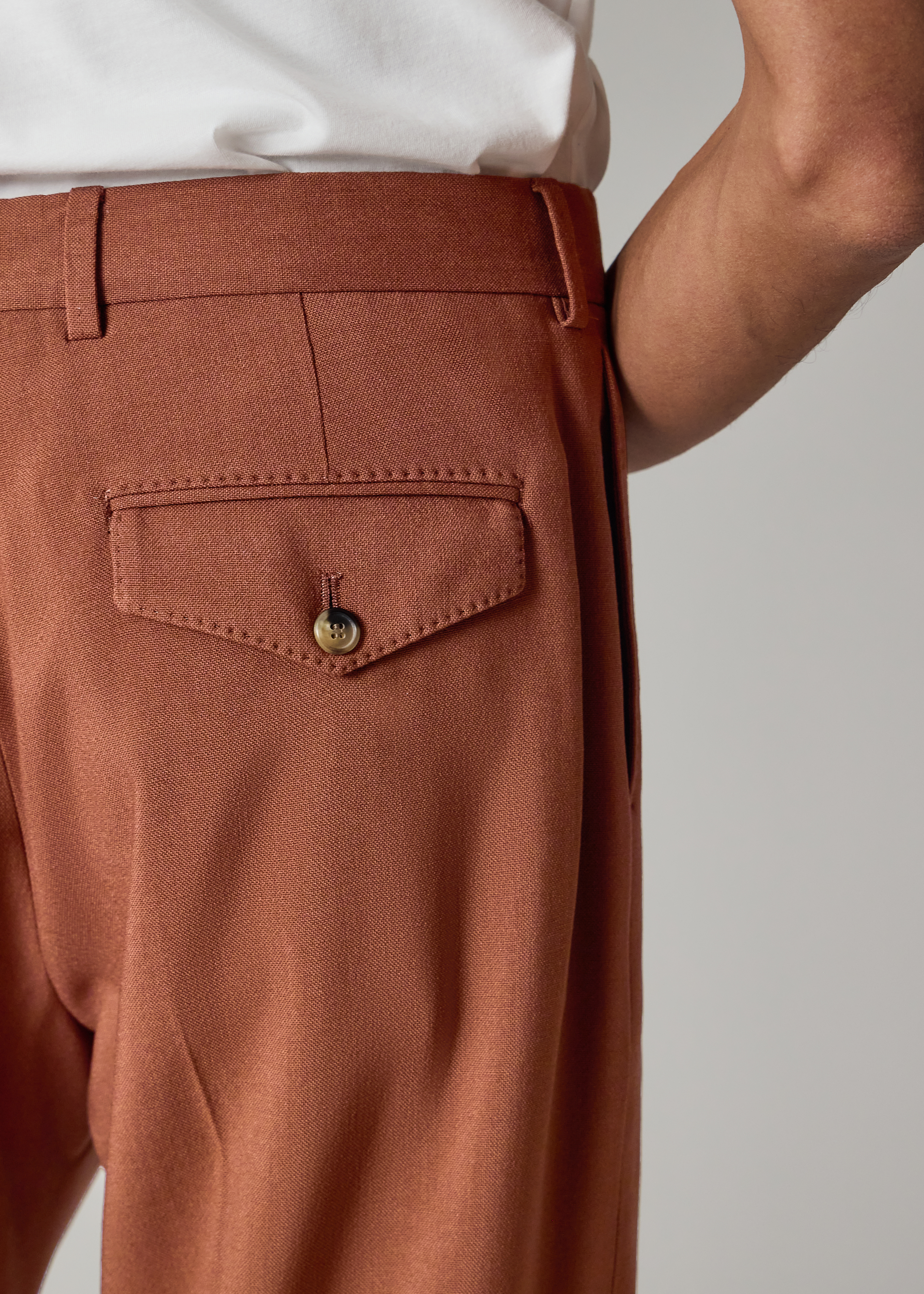 Straight-Fit Rust Two-Ply Merino Wool Trousers