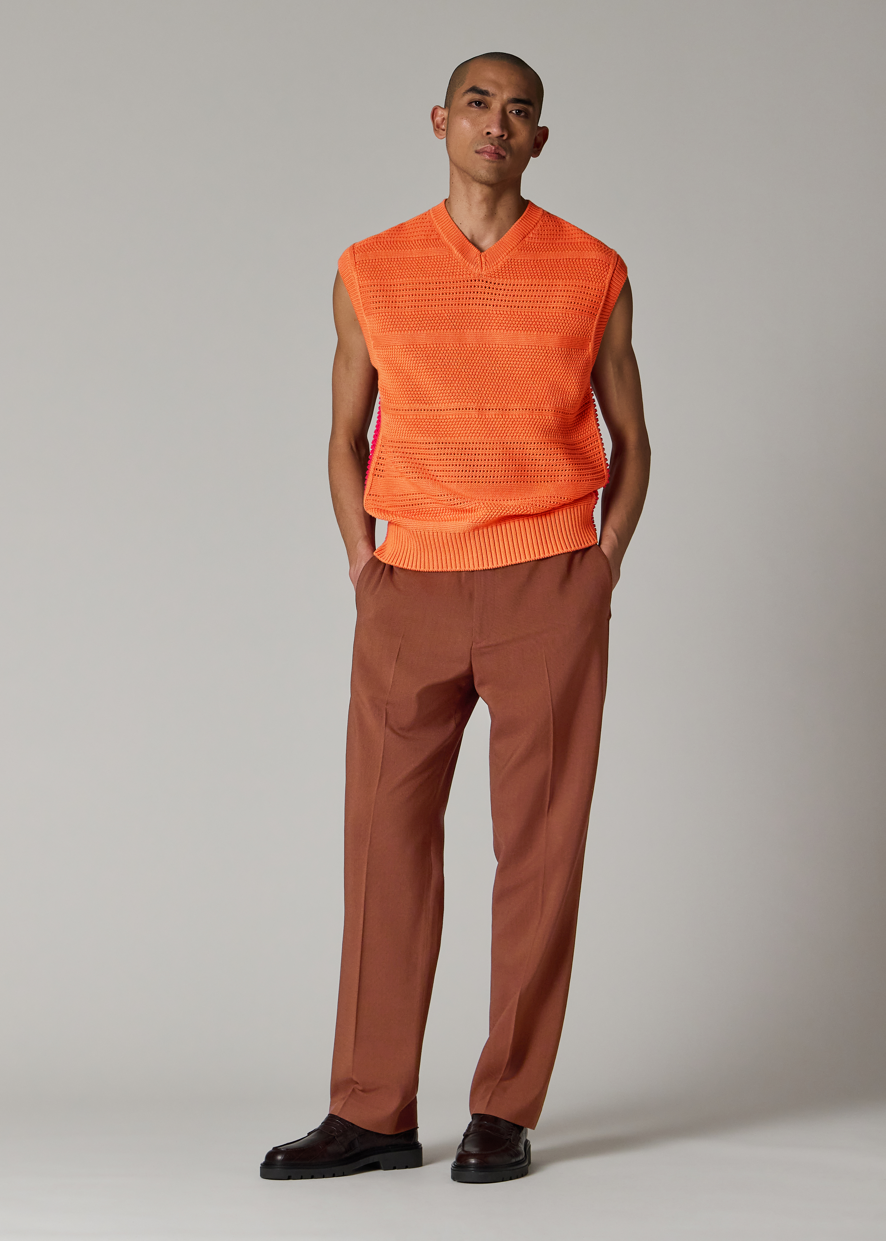 Straight-Fit Rust Two-Ply Merino Wool Trousers