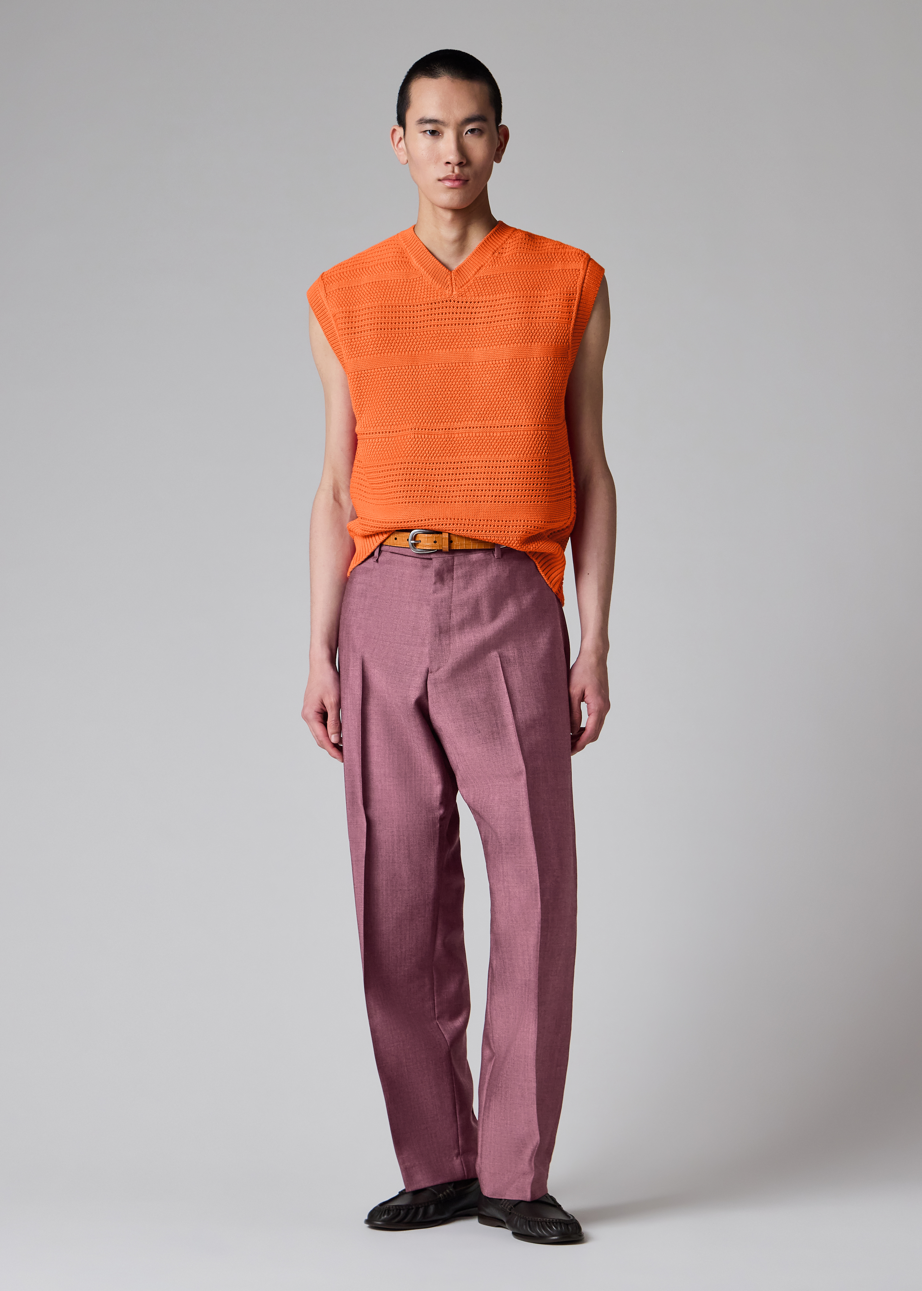 Orange Textured Cotton Knitted Vest