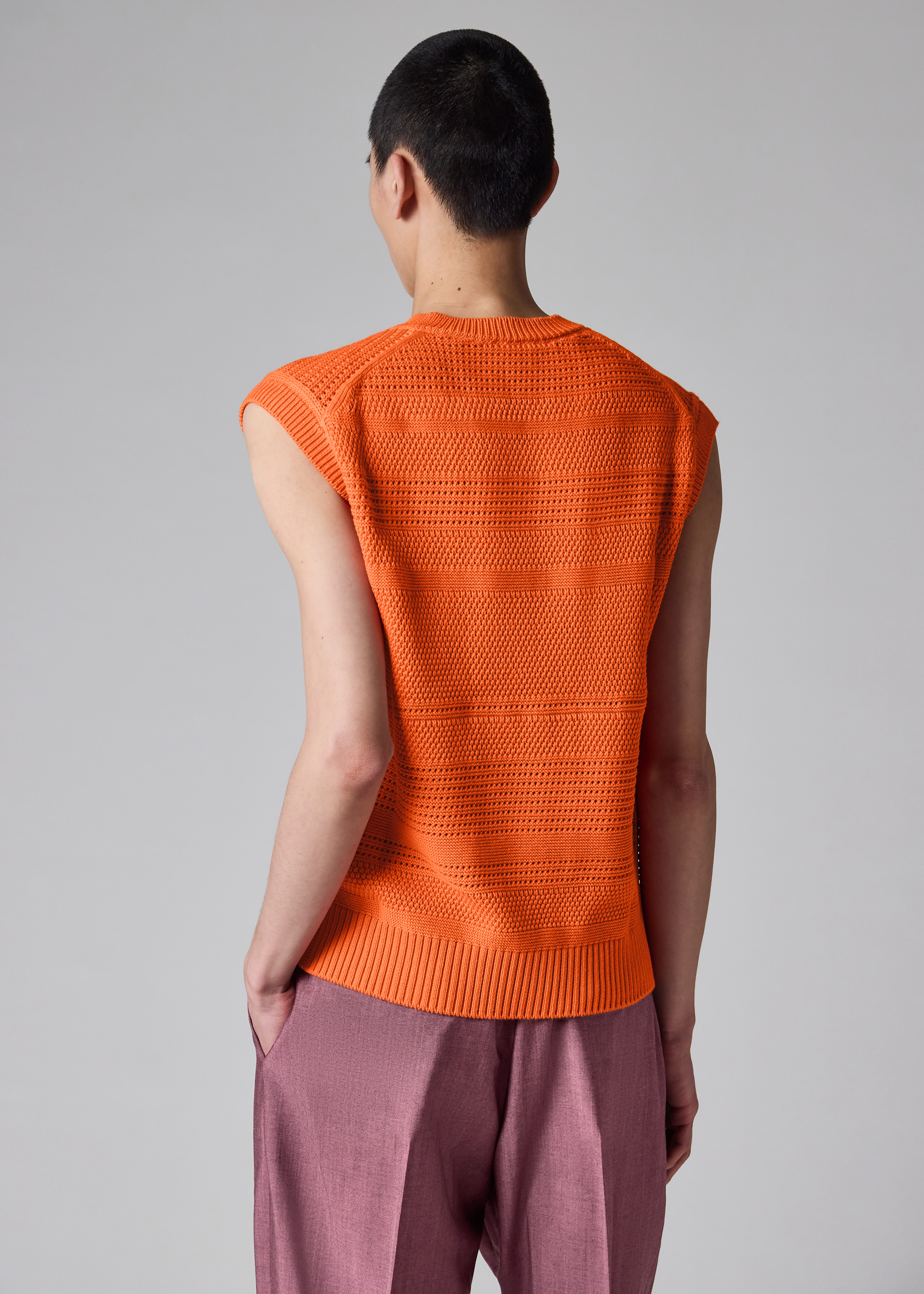 Orange Textured Cotton Knitted Vest