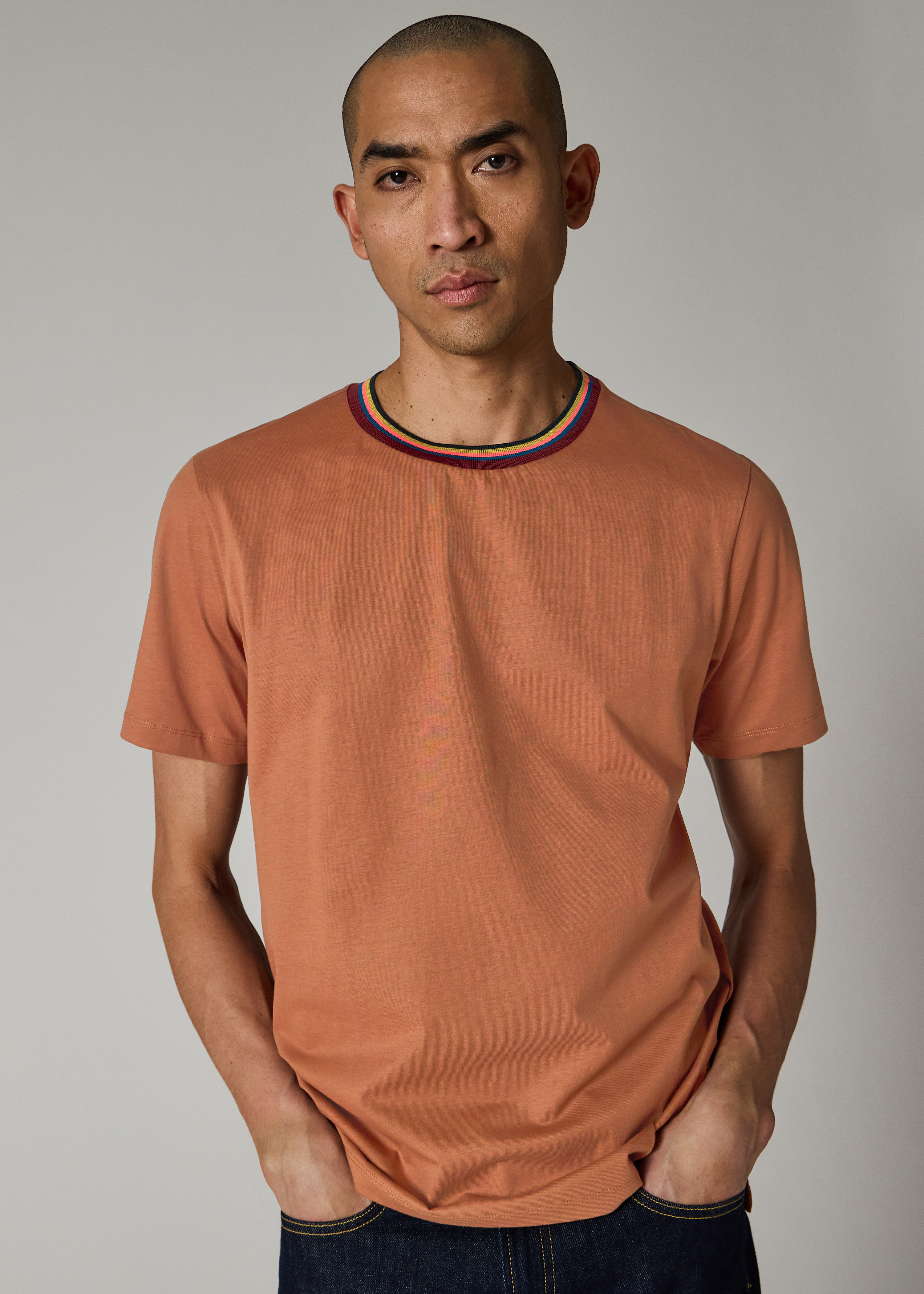 Terracotta 'Artist Stripe' Collar T-Shirt