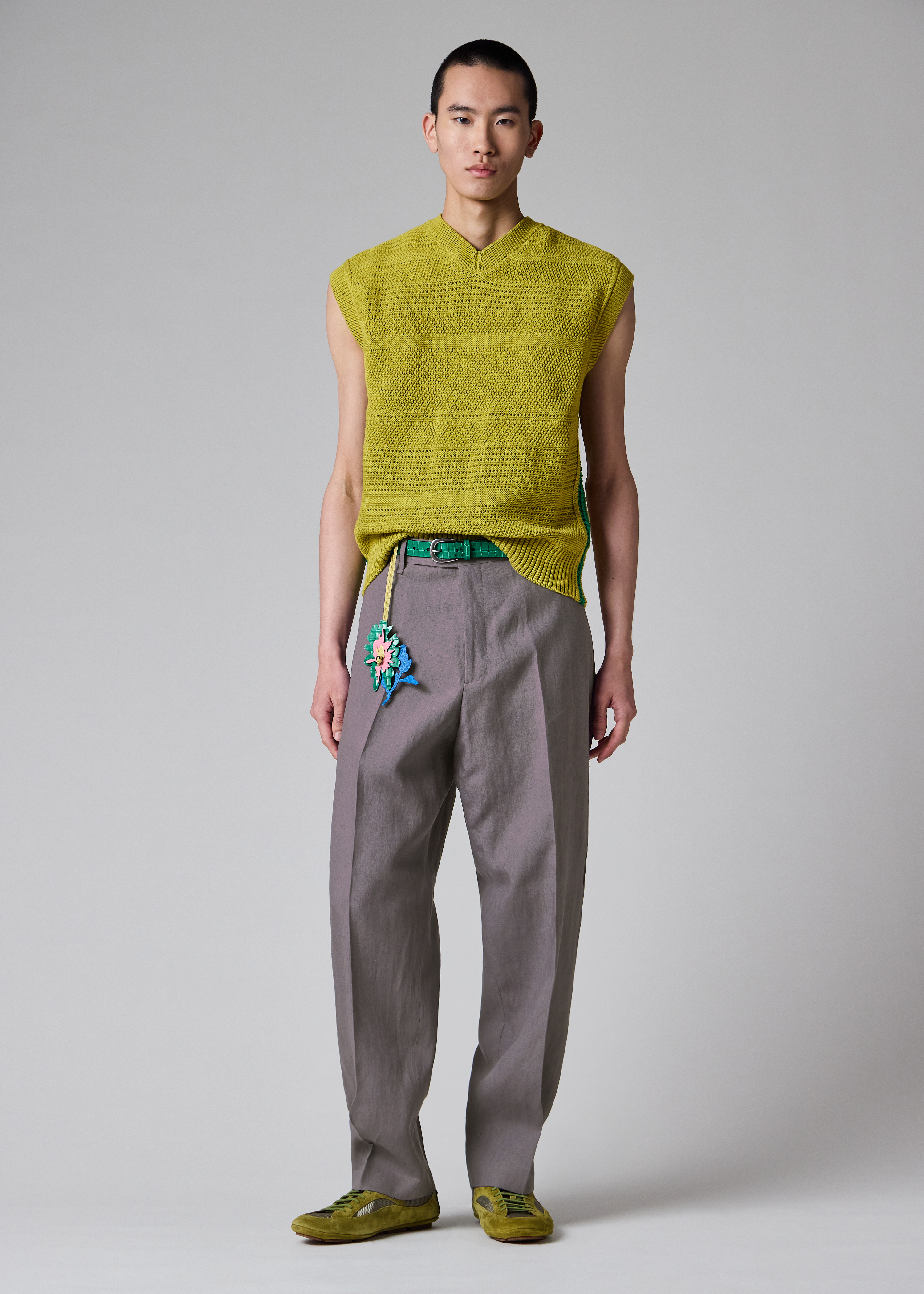 Lime Textured Cotton Knitted Vest