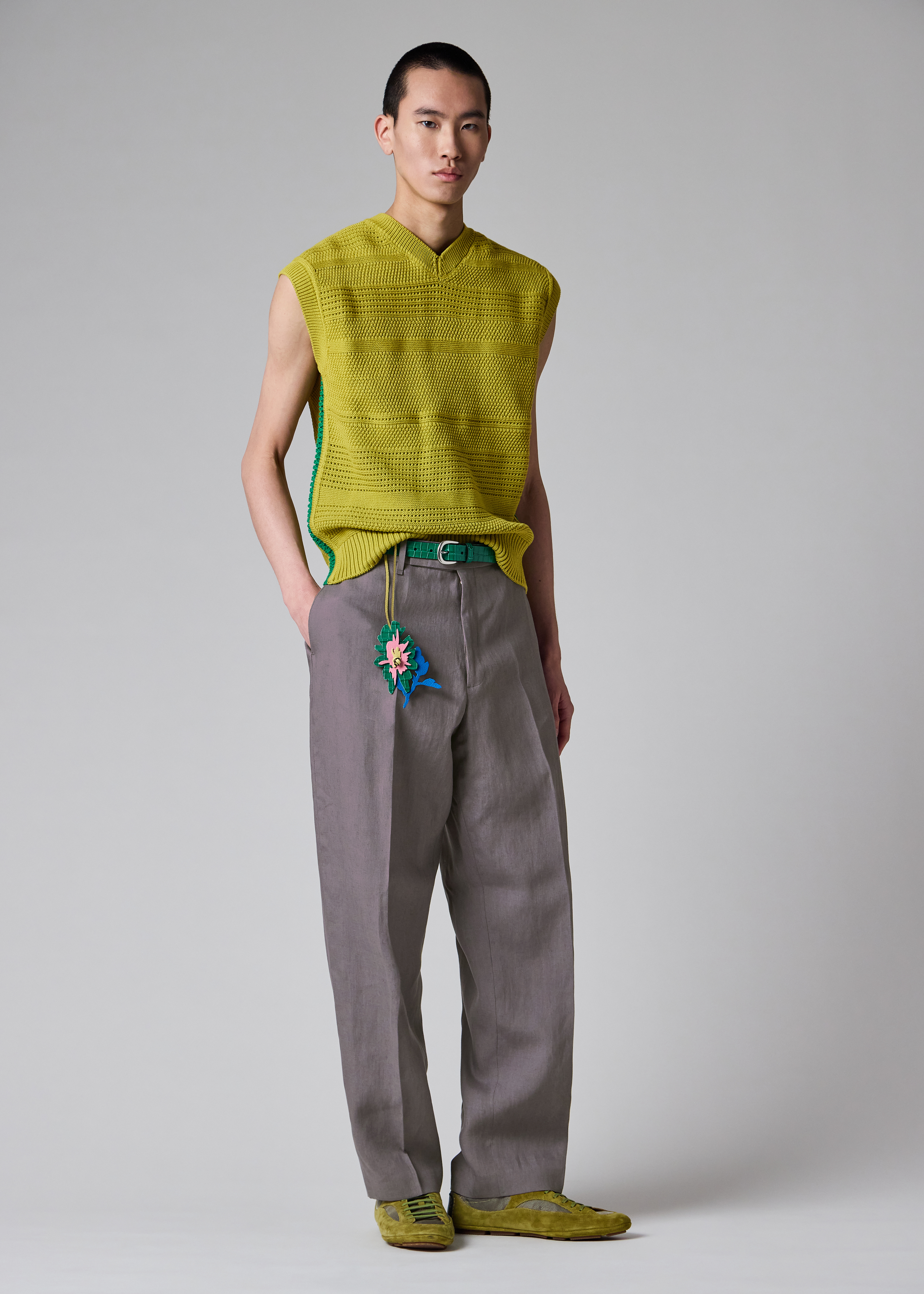 Lime Textured Cotton Knitted Vest