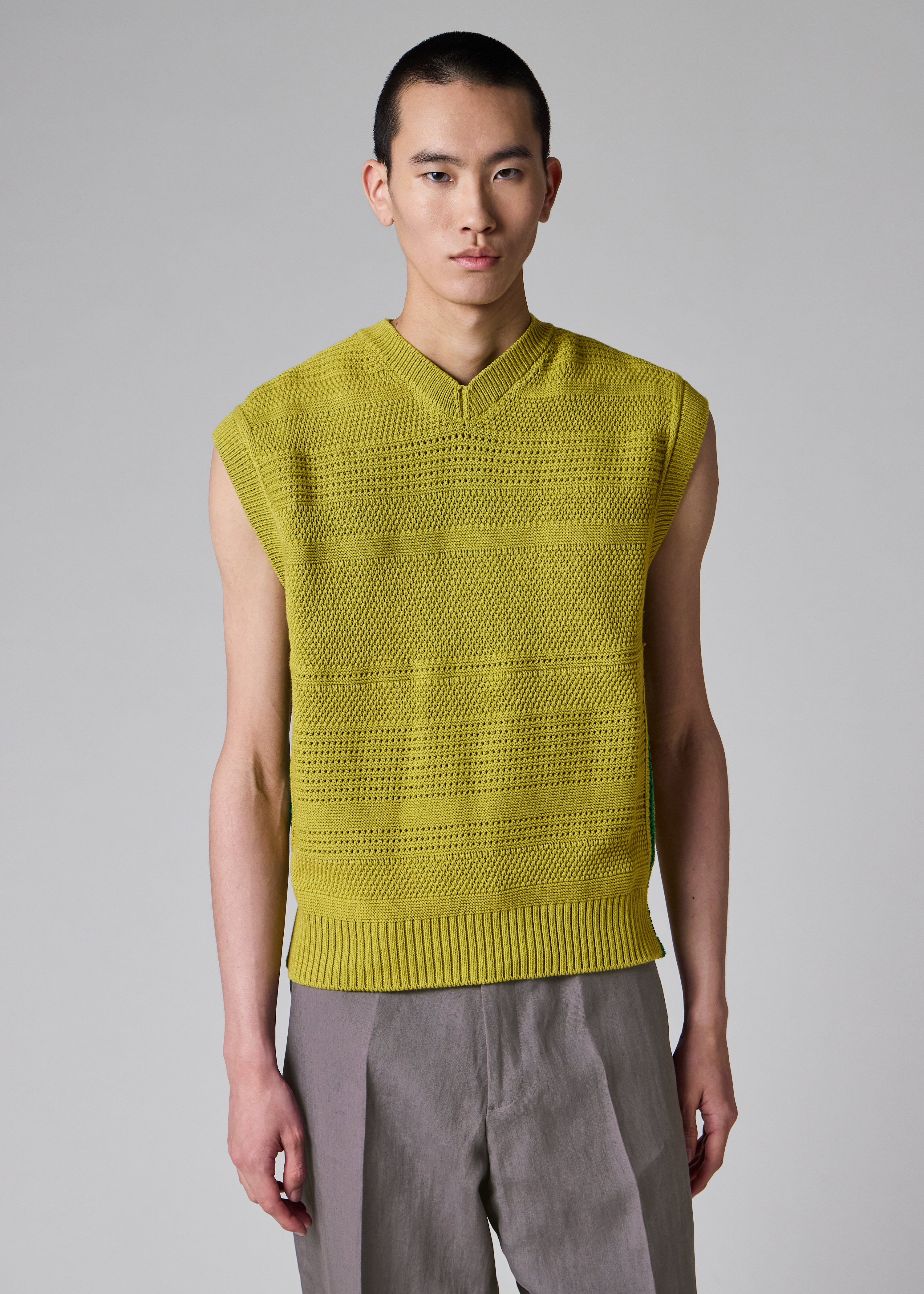 Lime Textured Cotton Knitted Vest
