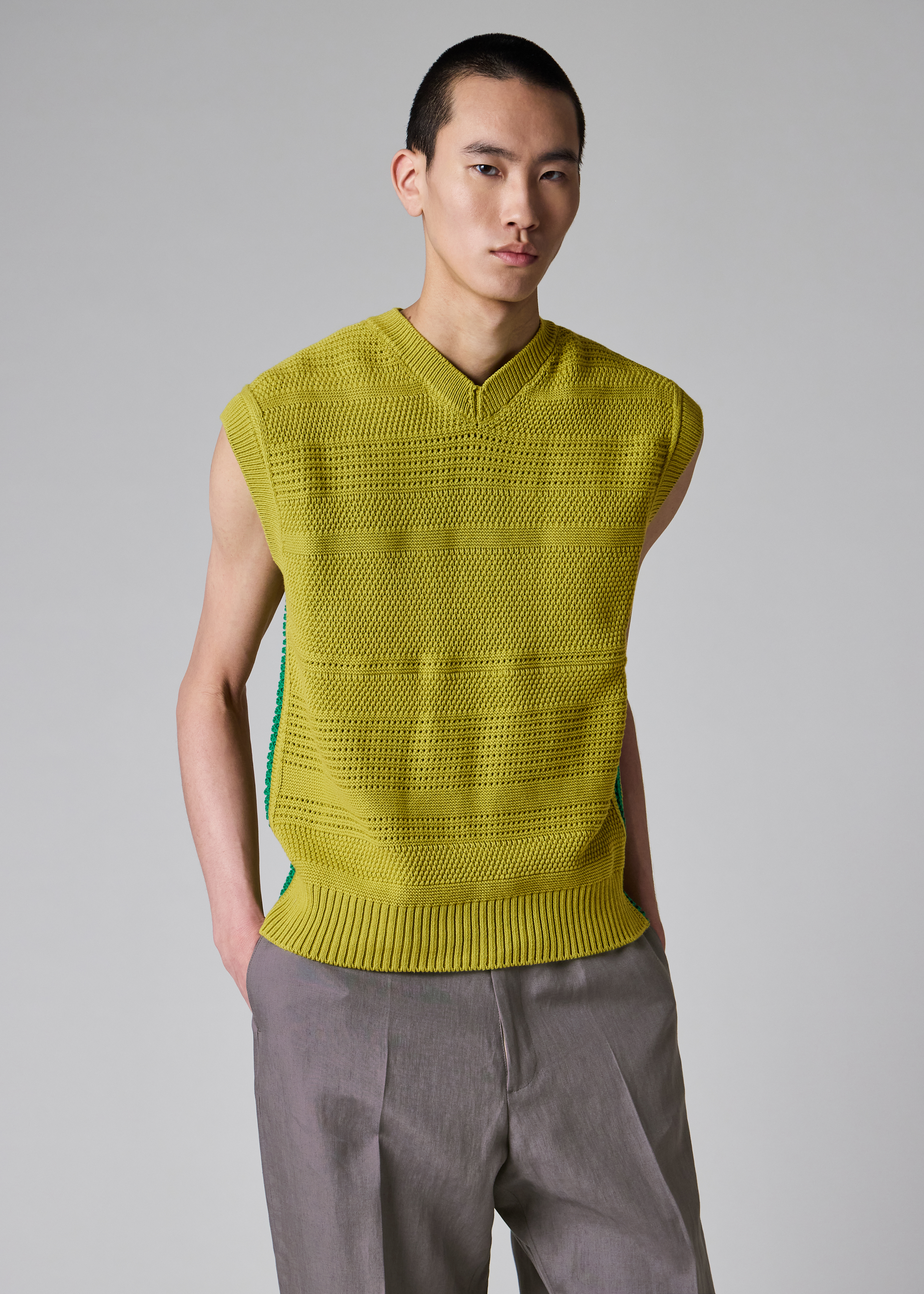 Lime Textured Cotton Knitted Vest