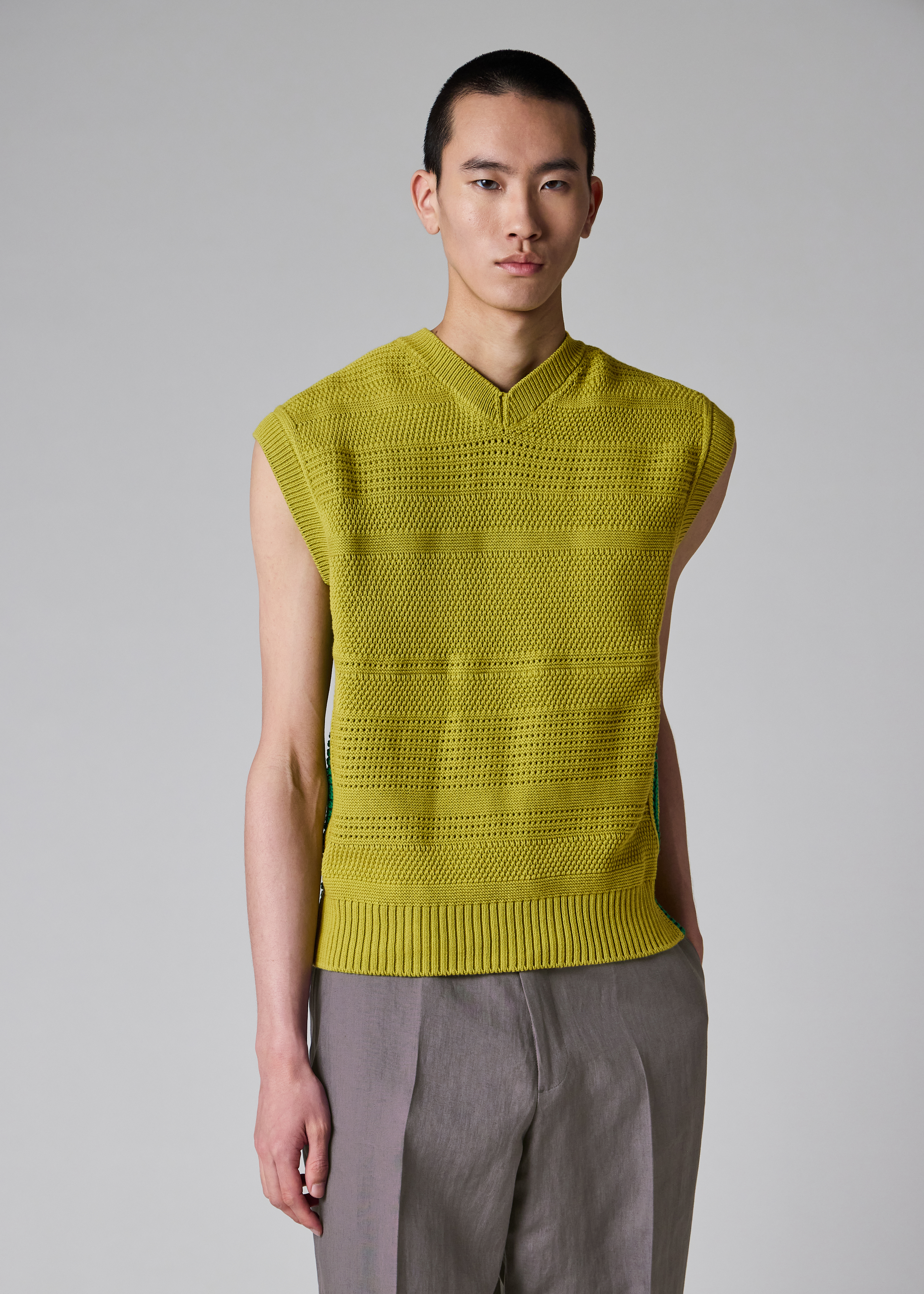 Lime Textured Cotton Knitted Vest