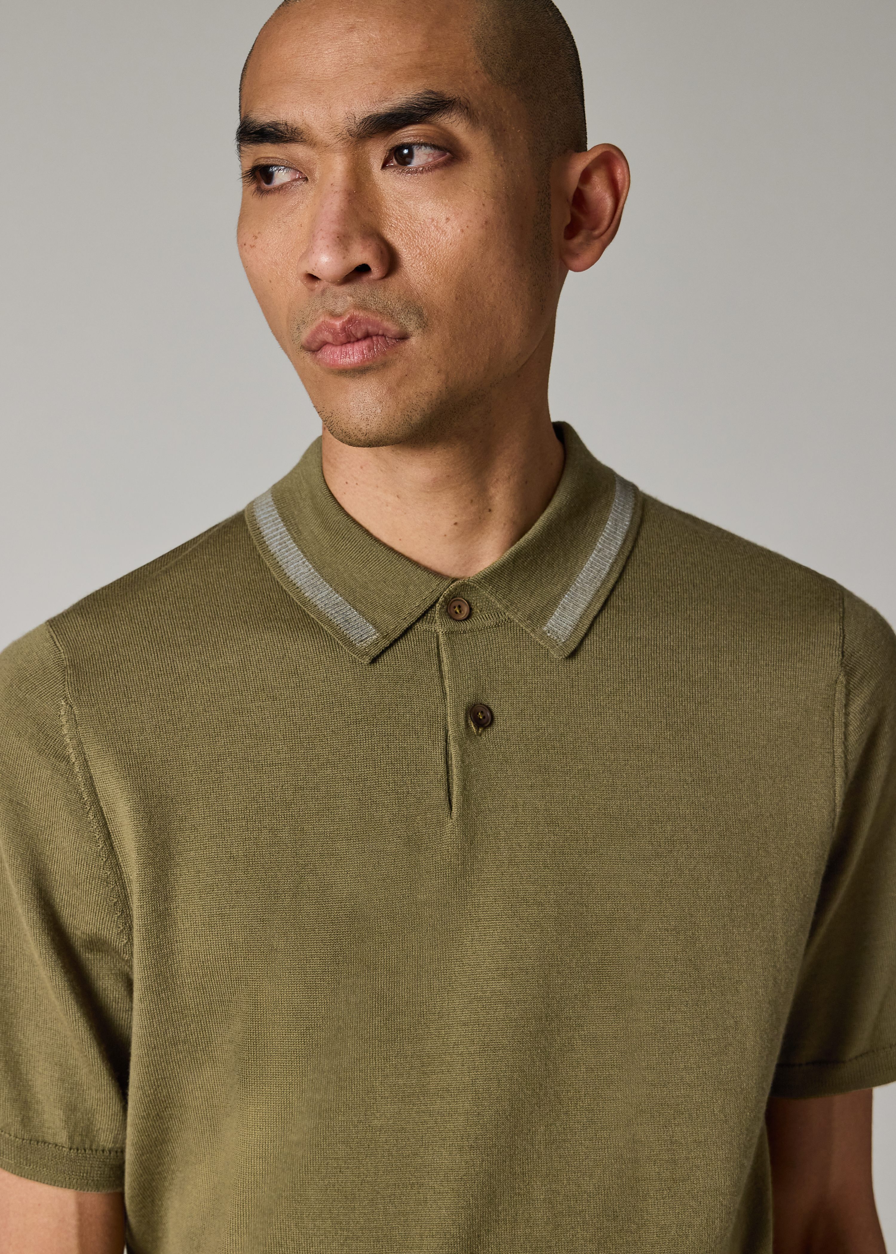 Khaki Merino Wool Polo Shirt