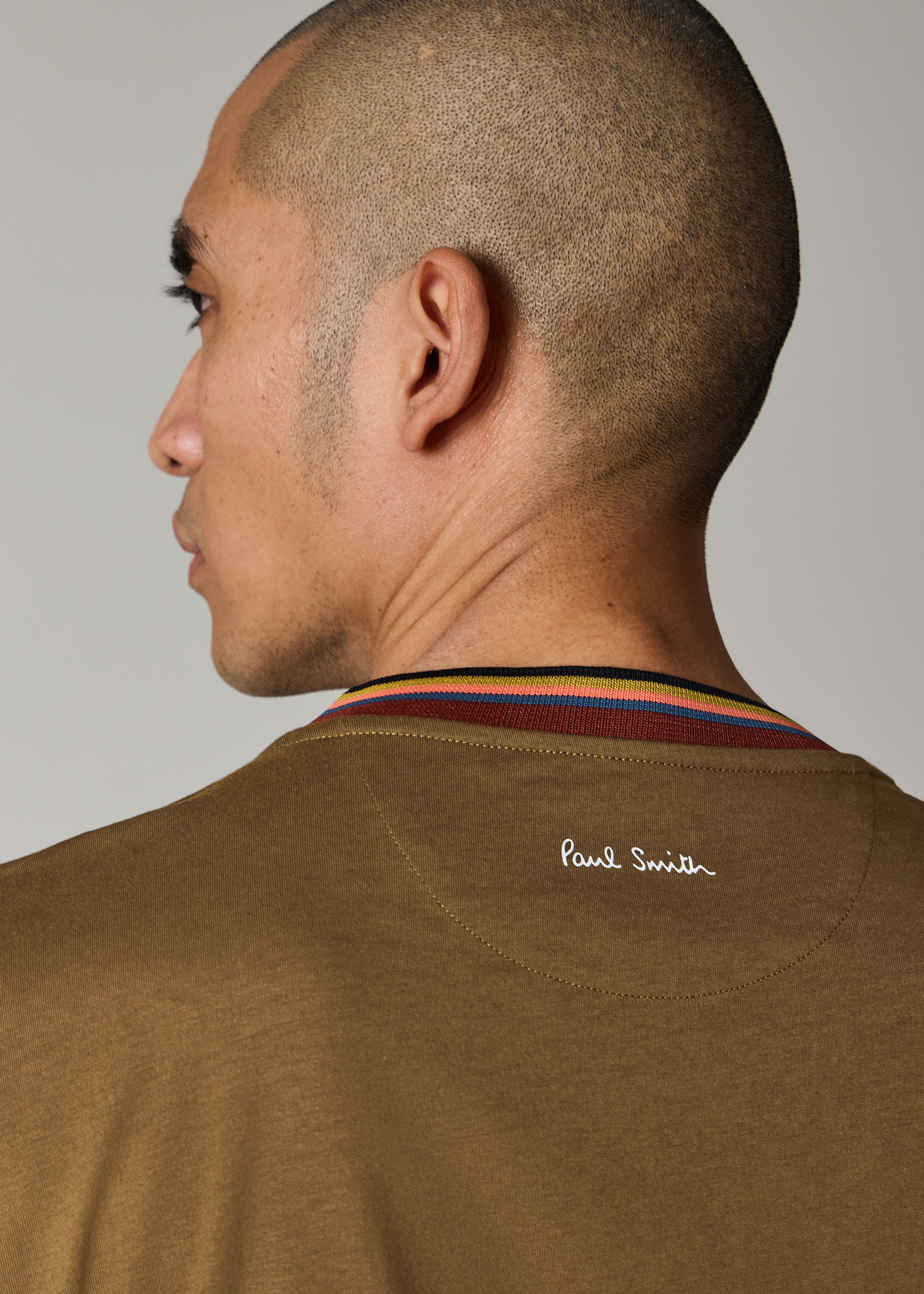 Khaki Green 'Artist Stripe' Collar T-Shirt