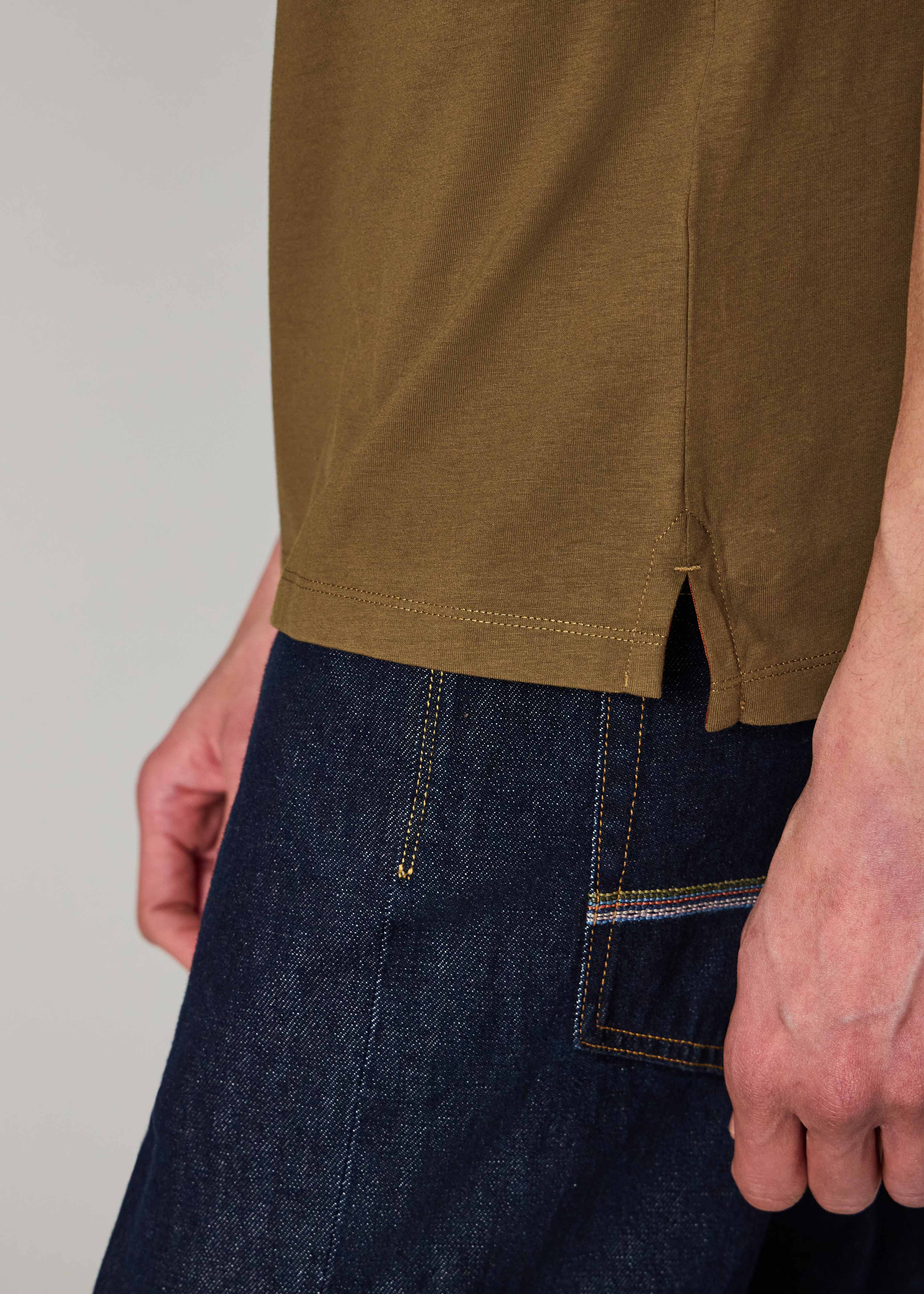 Khaki Green 'Artist Stripe' Collar T-Shirt