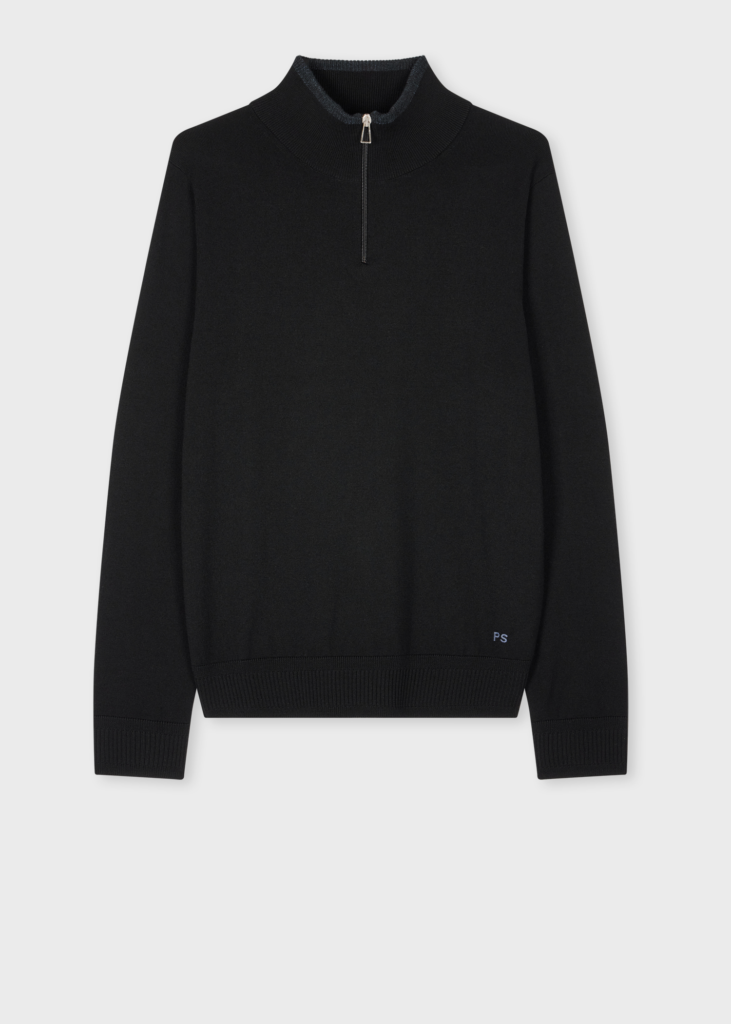 Black Merino Wool Quarter Zip Sweater