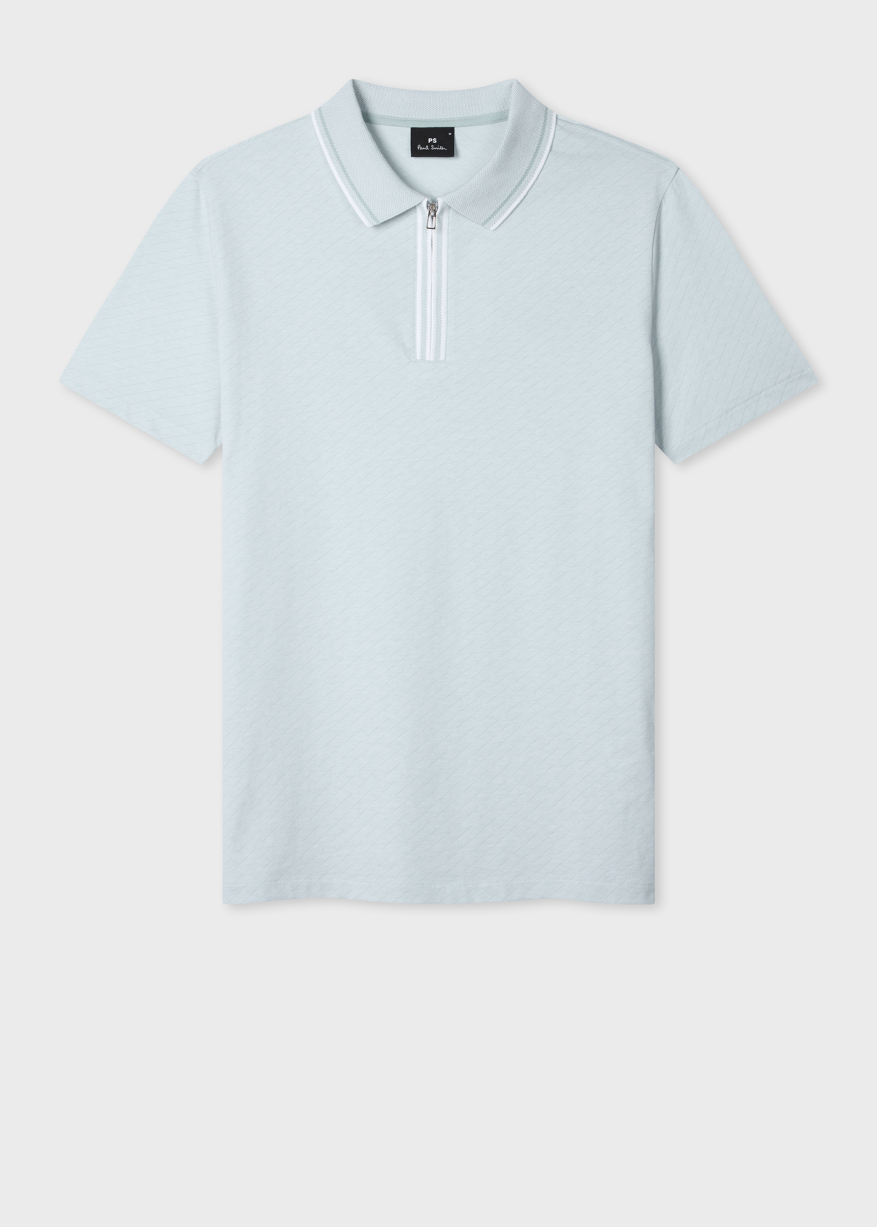 Pale Blue Jacquard Zip-Neck Polo Shirt