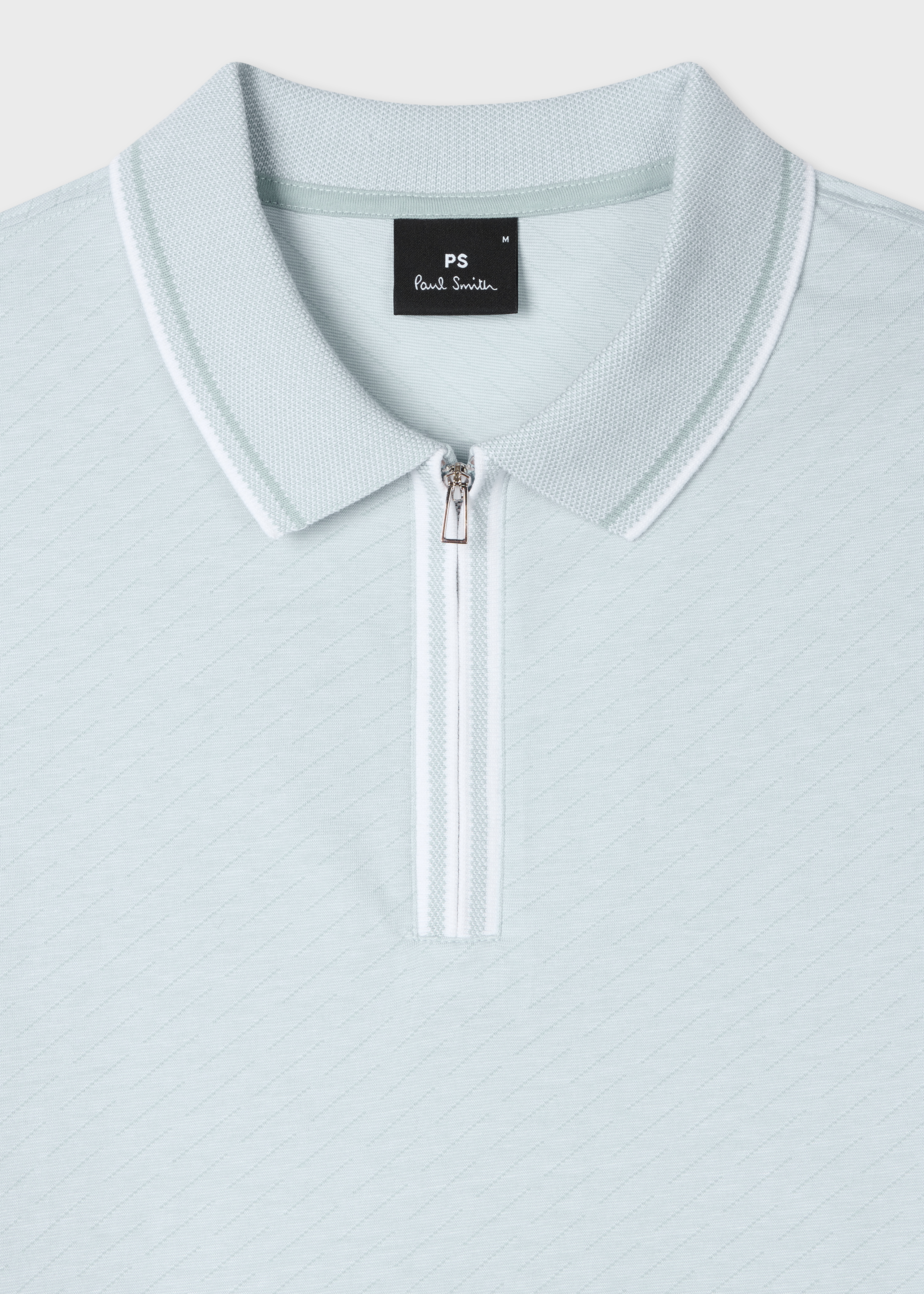 Pale Blue Jacquard Zip-Neck Polo Shirt