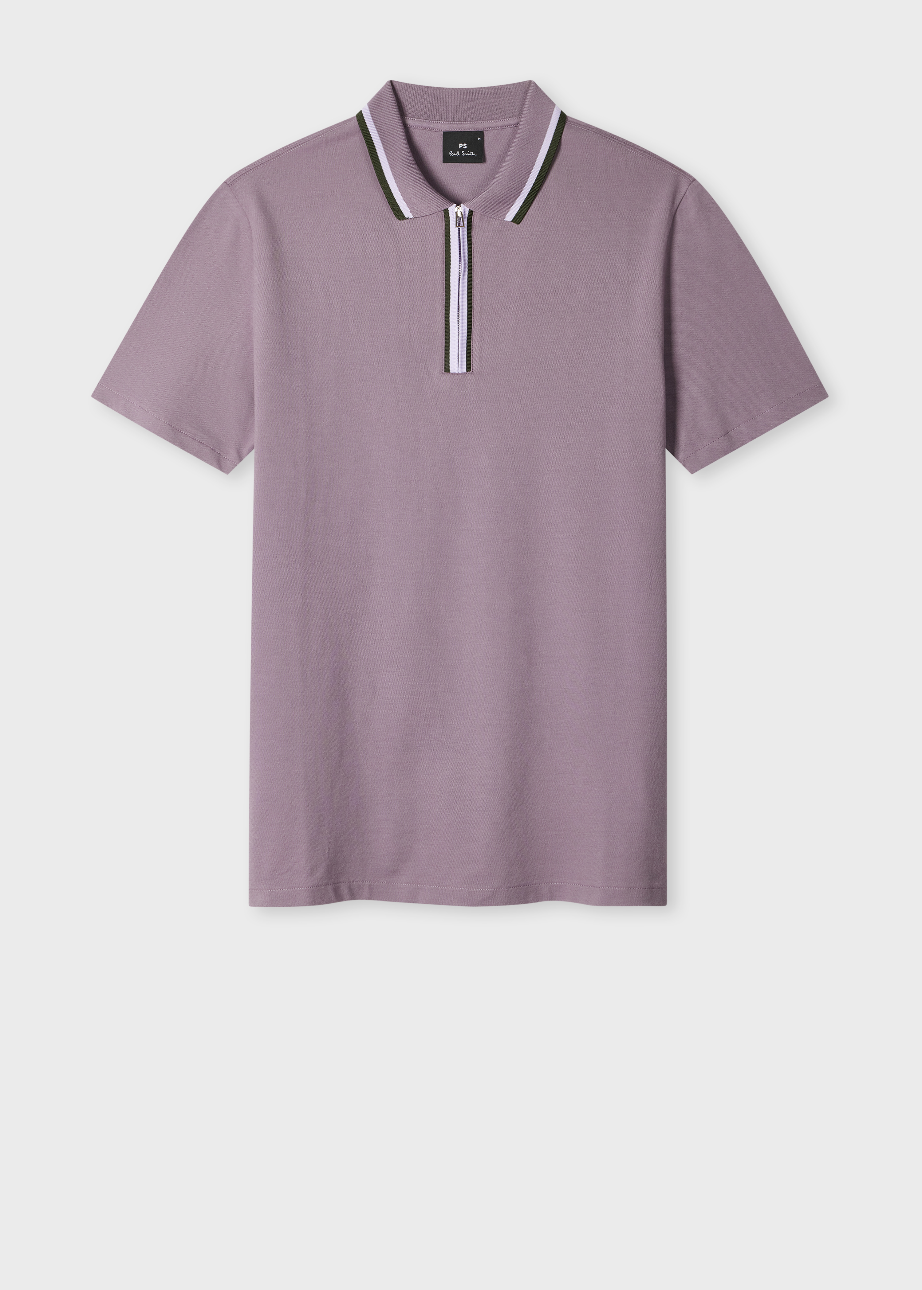 Washed Mauve Contrast Tipping Zip Polo Shirt