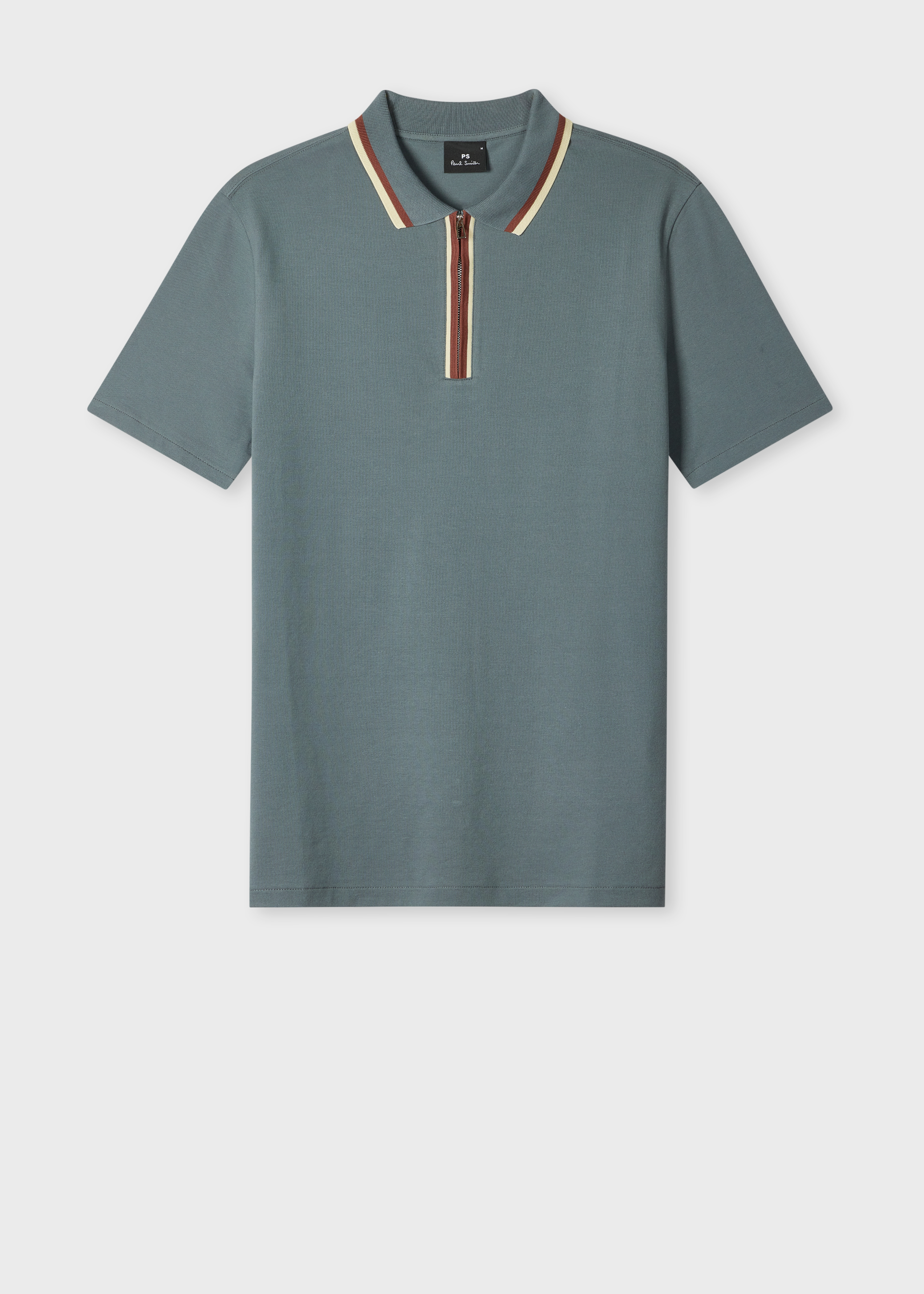 Grey Contrast Tipping Zip Polo Shirt