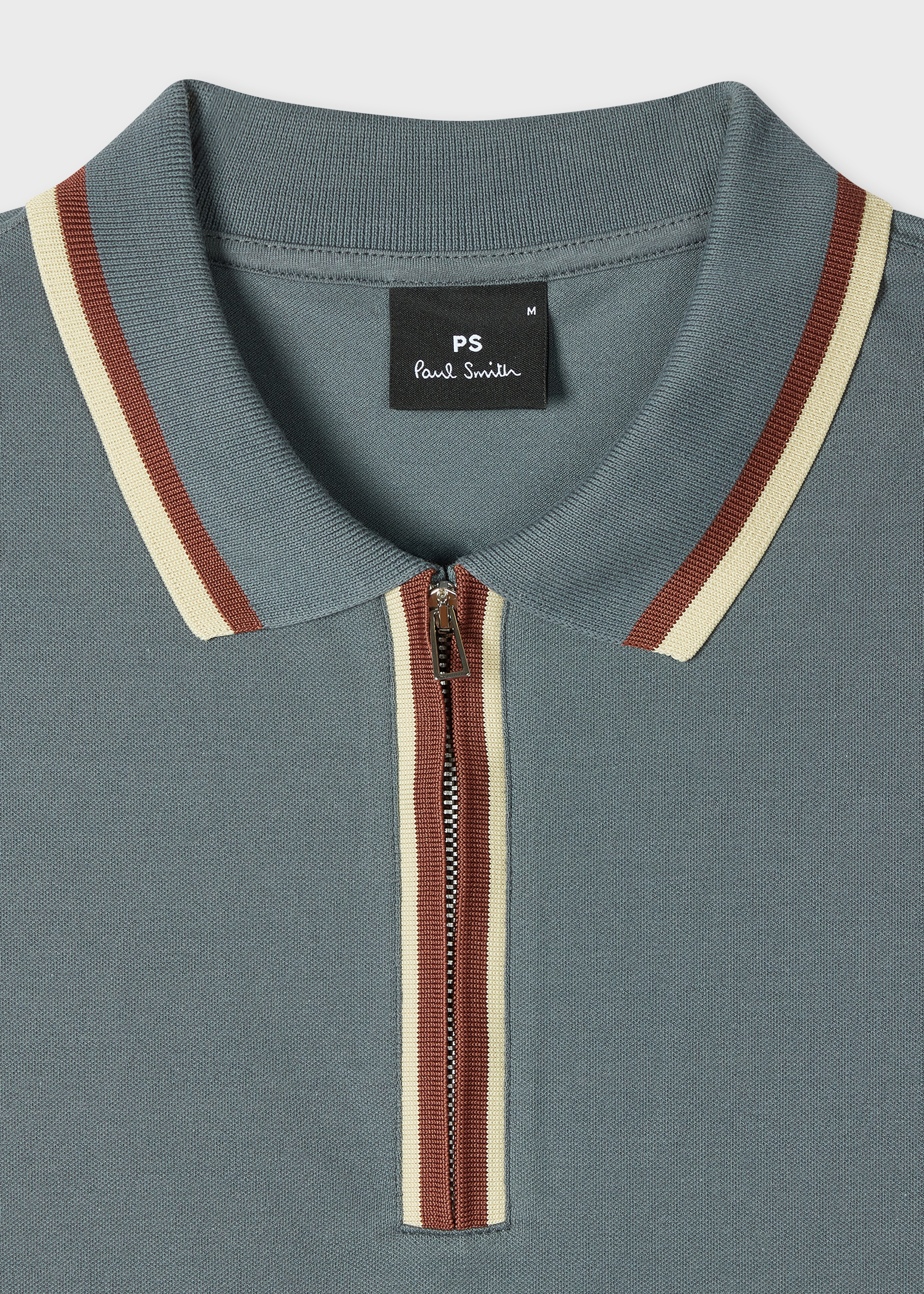 Grey Contrast Tipping Zip Polo Shirt