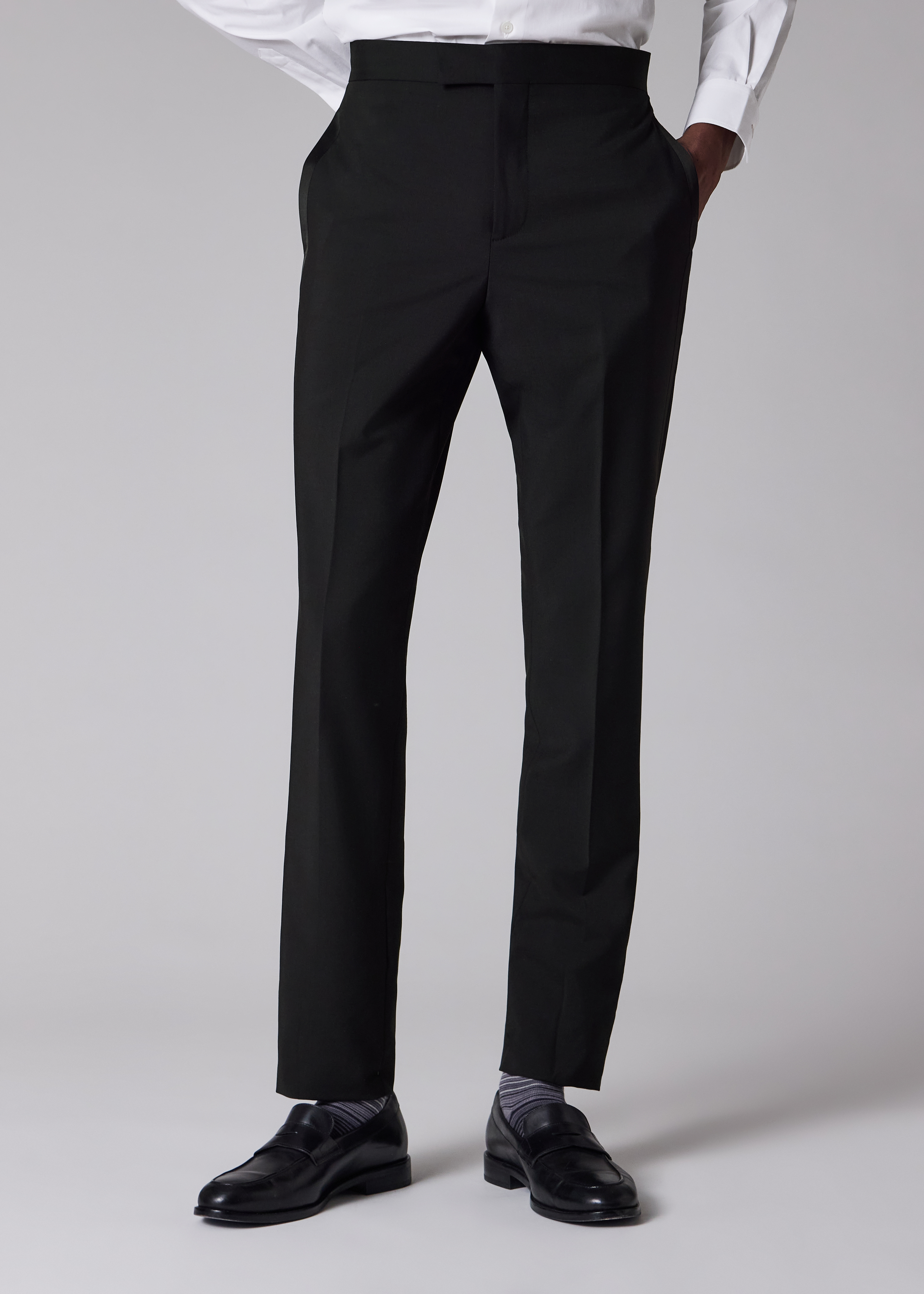 Tailored-Fit Black Wool-Mohair Evening Trousers